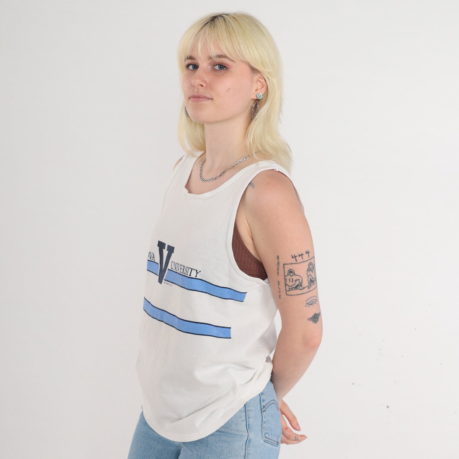 80s Champion Villanova University Tank Top Wildcats Graphic White Medium