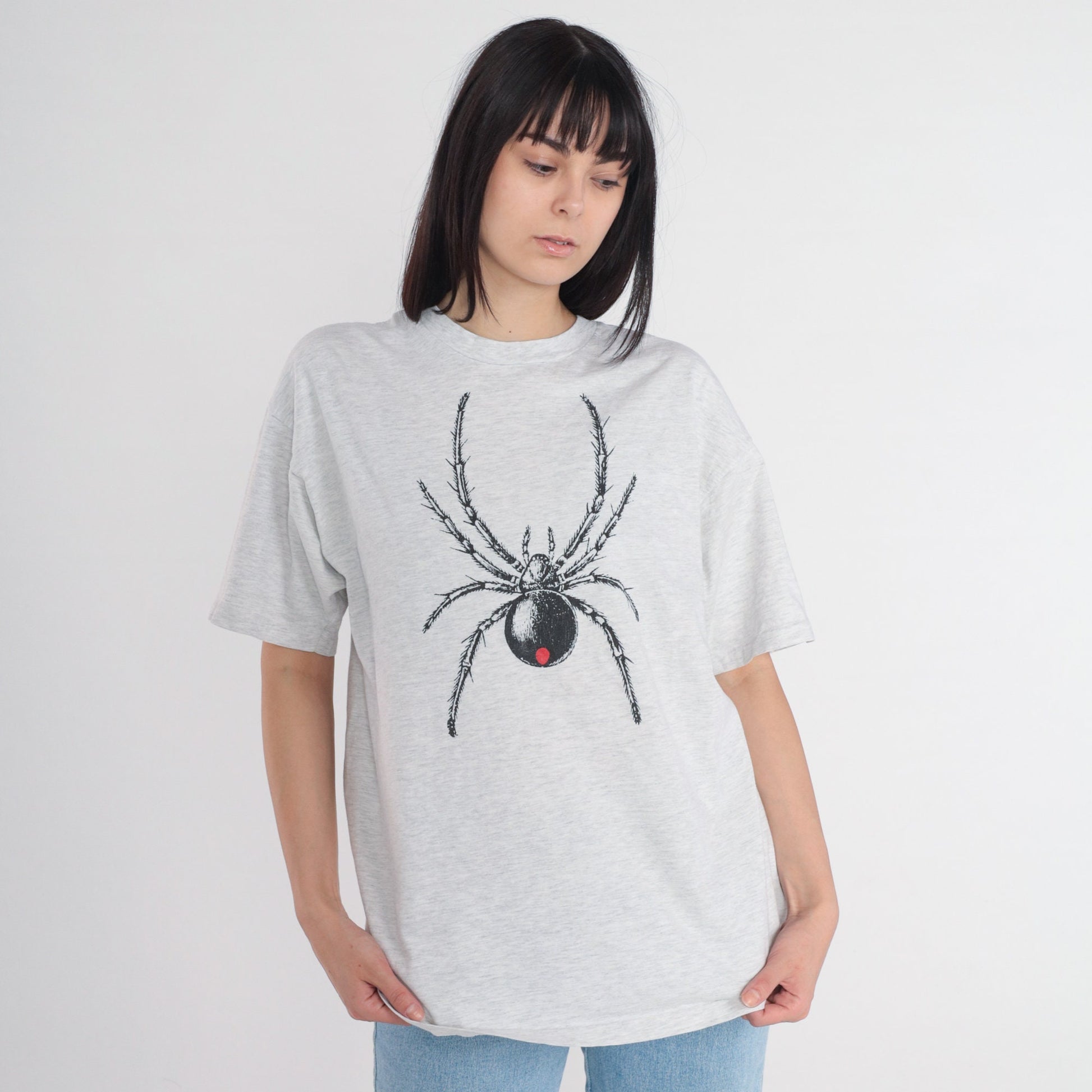 90s Black Widow Spider Graphic T-Shirt Grey Cotton Single Stitch Extra Large