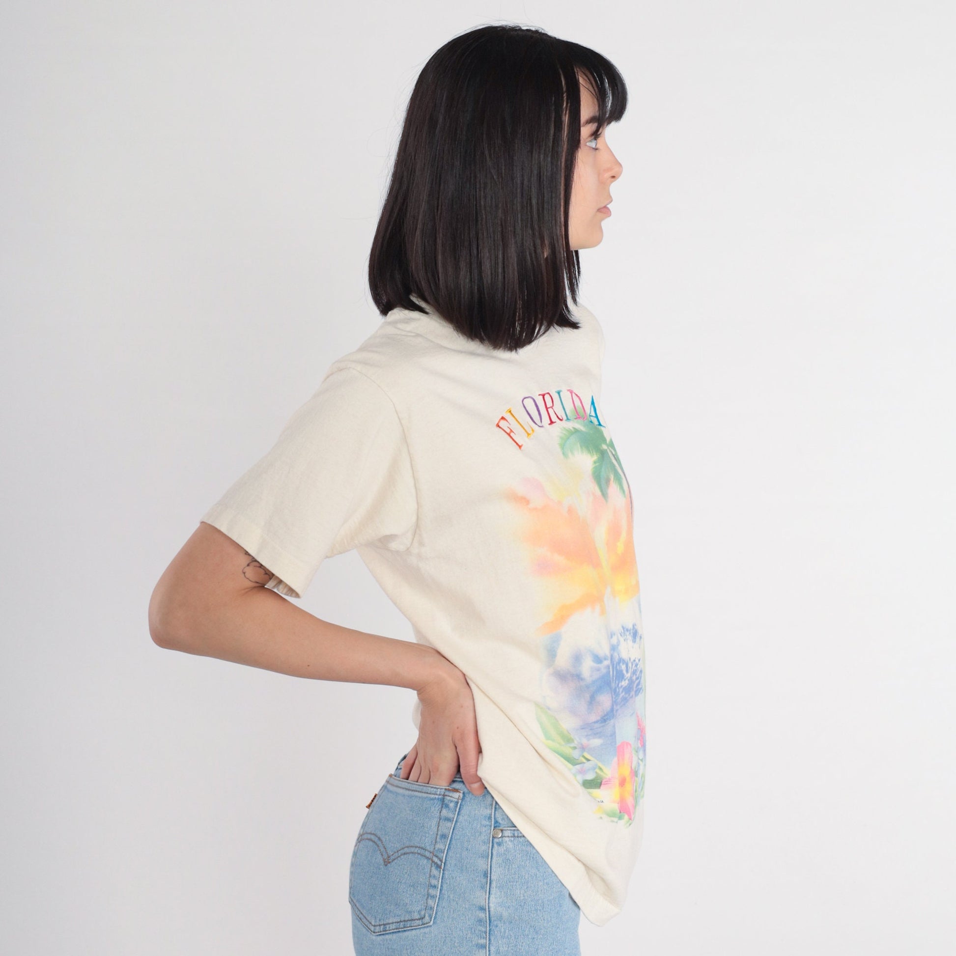 90s Florida Tropical Palm Tree Graphic T-Shirt Single Stitch Medium