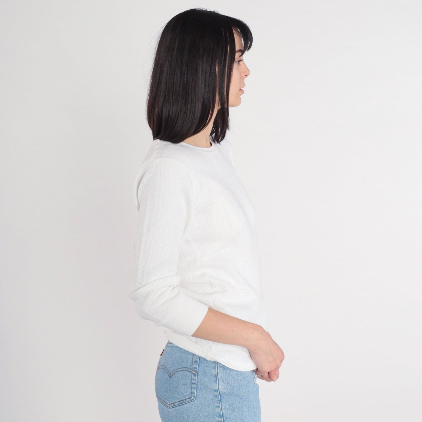 80s Munsingwear White Thermal Waffle Knit Long Sleeve Tee Small
