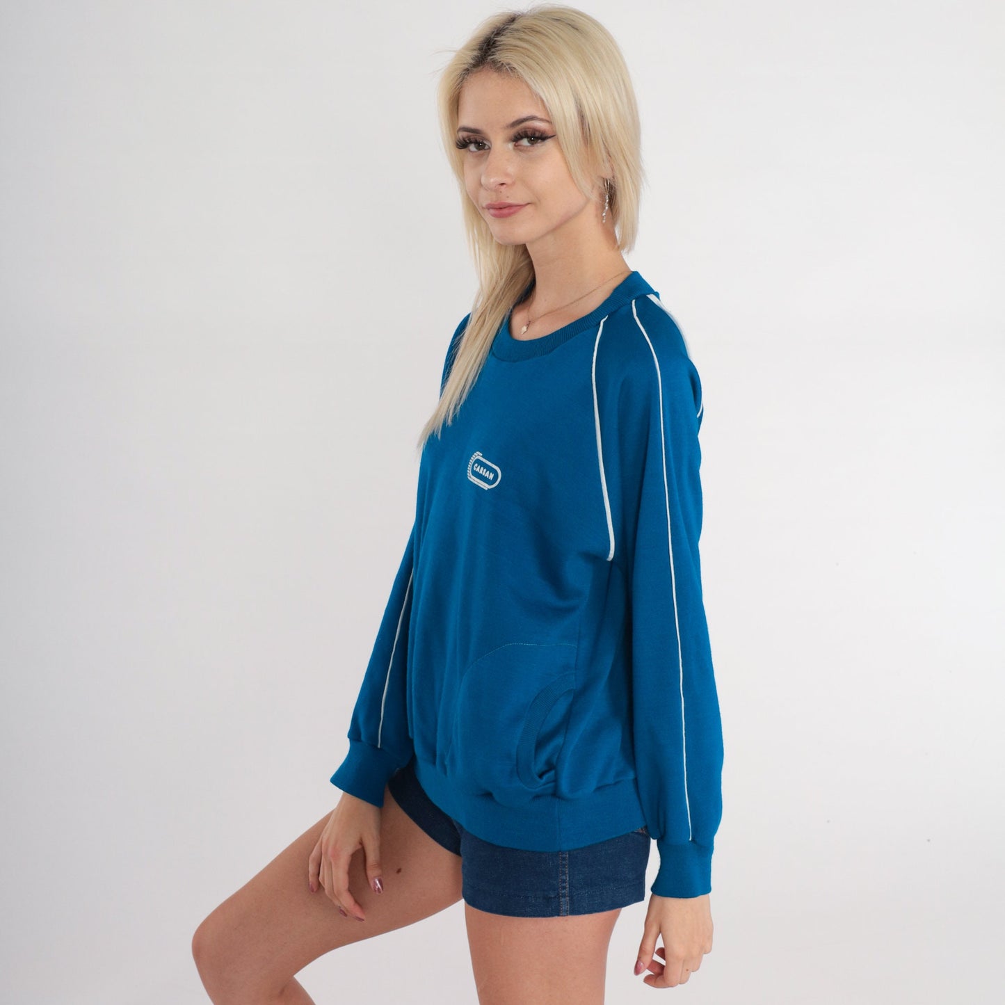 80s Carsan Graphic Sweatshirt Blue Raglan Crewneck Medium