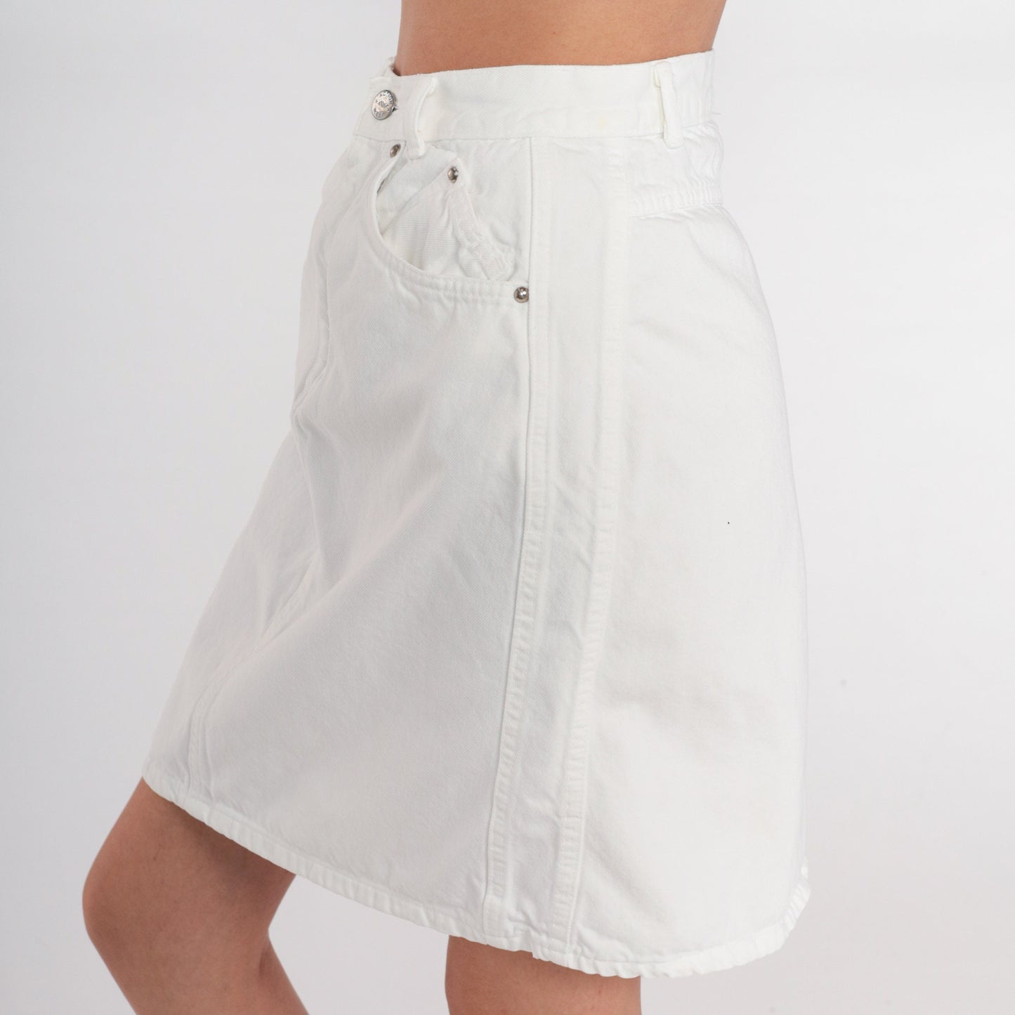 90s Action West White Denim Mini Skirt High Waist Small S