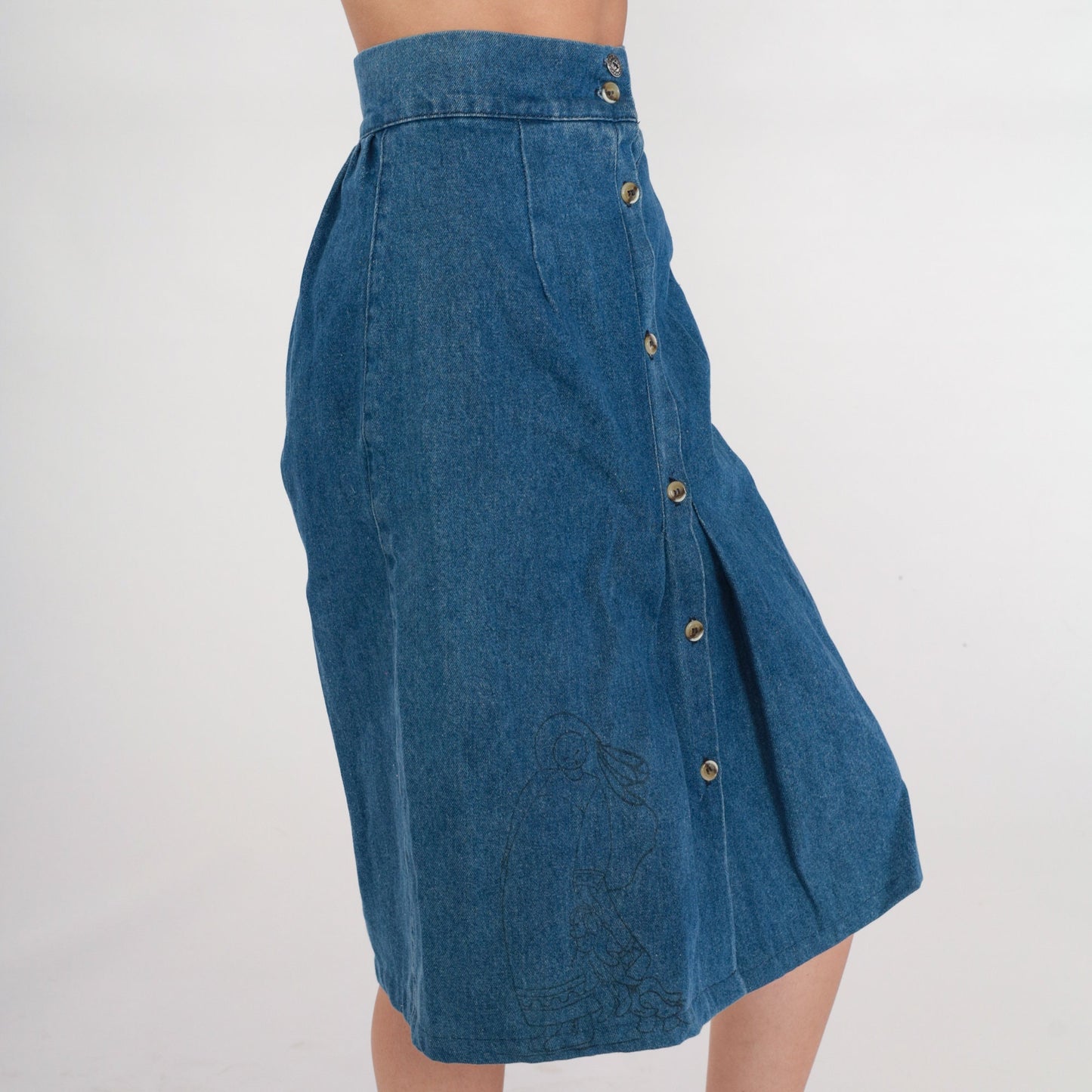 90s Luskys Denim Midi Skirt Blue High Waisted Button Front A-Line Extra Small