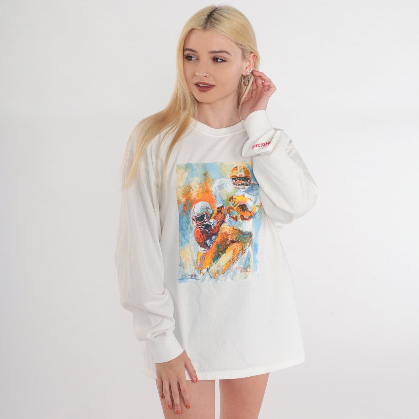 90s Richard Wallich Football Painting Long Sleeve Tee White Extra Large