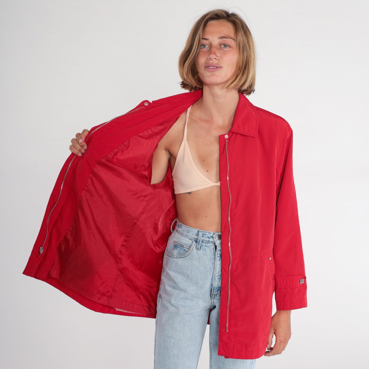Y2K Red Windbreaker Jacket Zip Up Shell Coat Small S