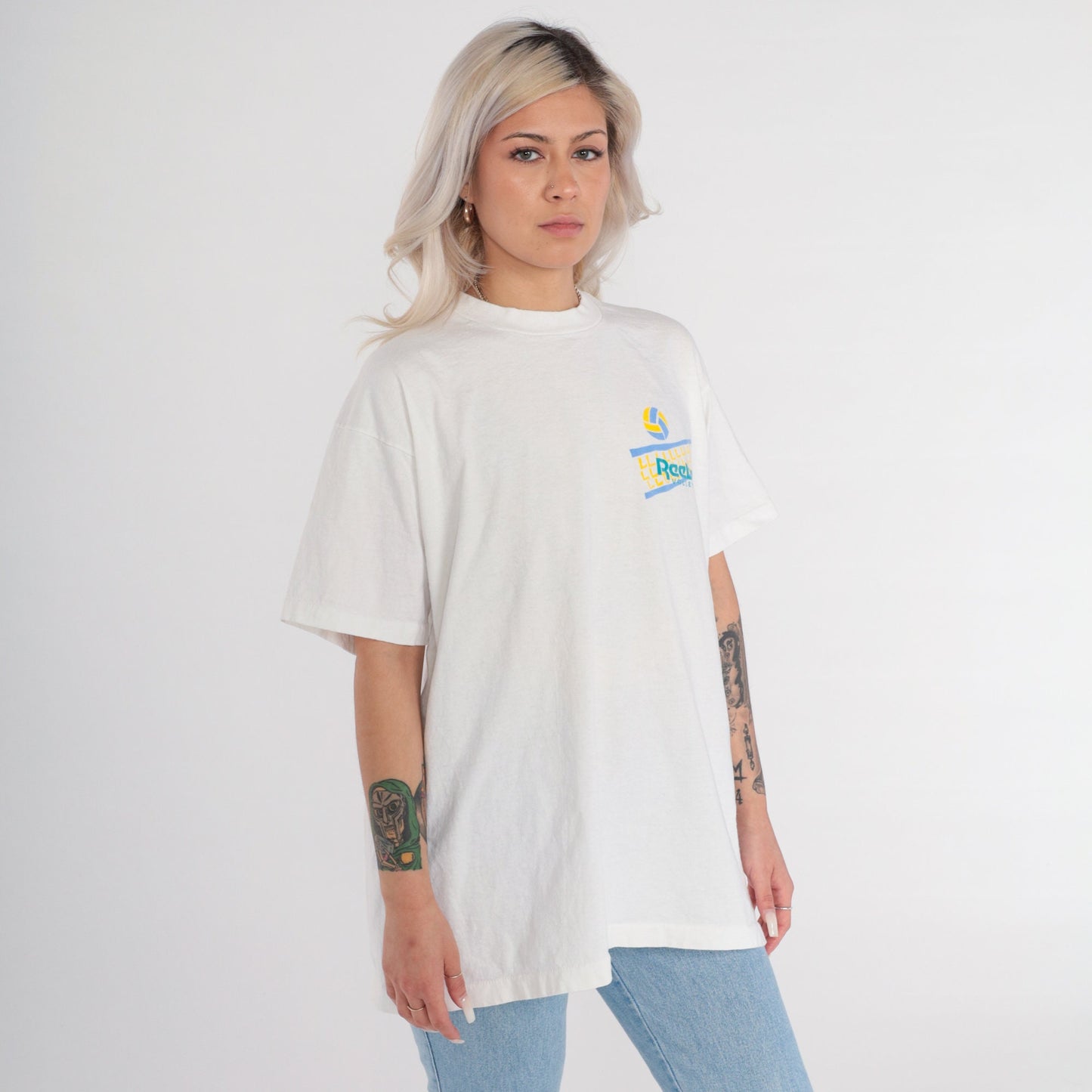 90s Reebok Volleyball Graphic T-Shirt White Cotton Athletic Tee Large L