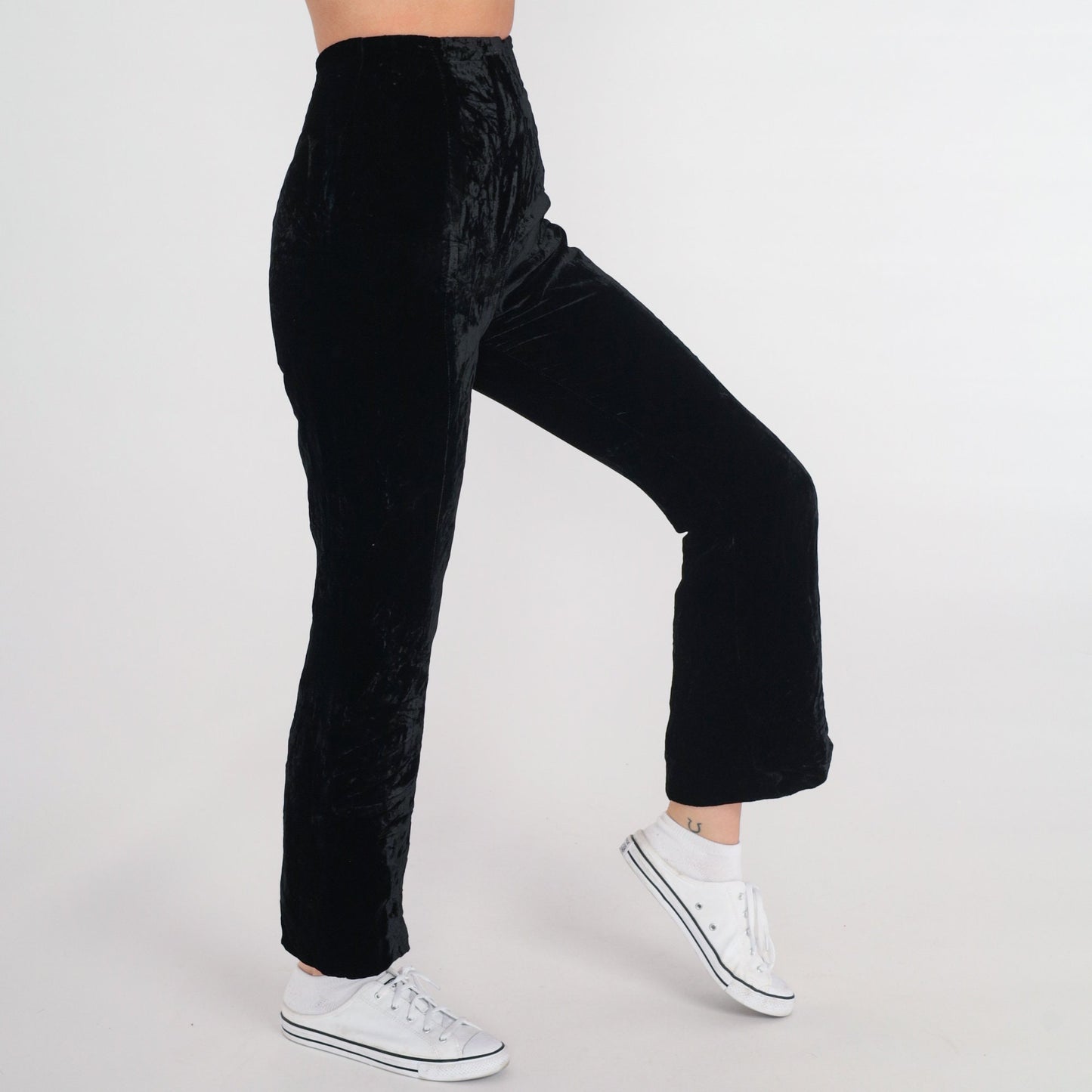 90s Norma Kamali Black Velvet Bootcut Pants High Waisted Extra Small