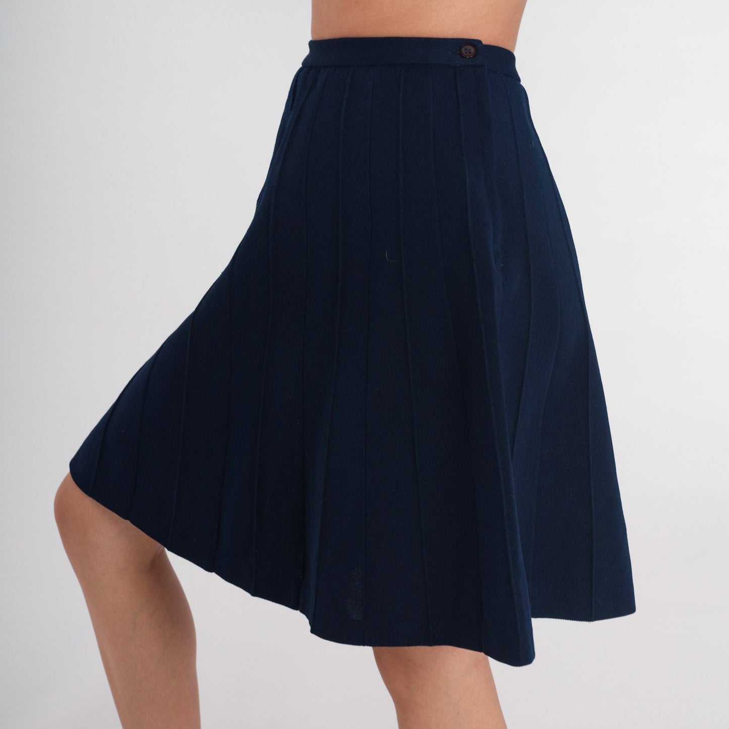 70s Navy Blue Mini Skirt High Waist A-Line Pleated Extra Small