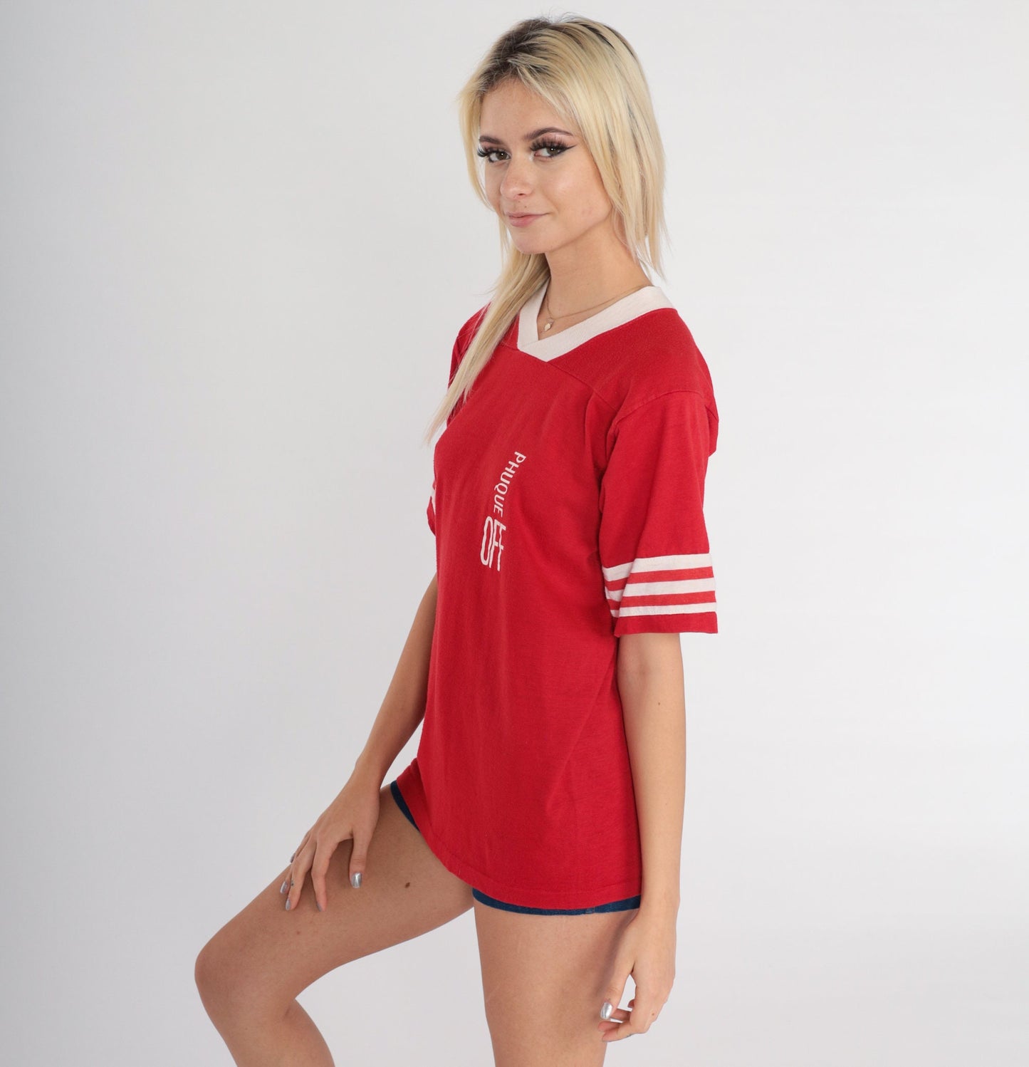 80s Phuque Off Ringer Tee Red White Graphic Single Stitch Medium