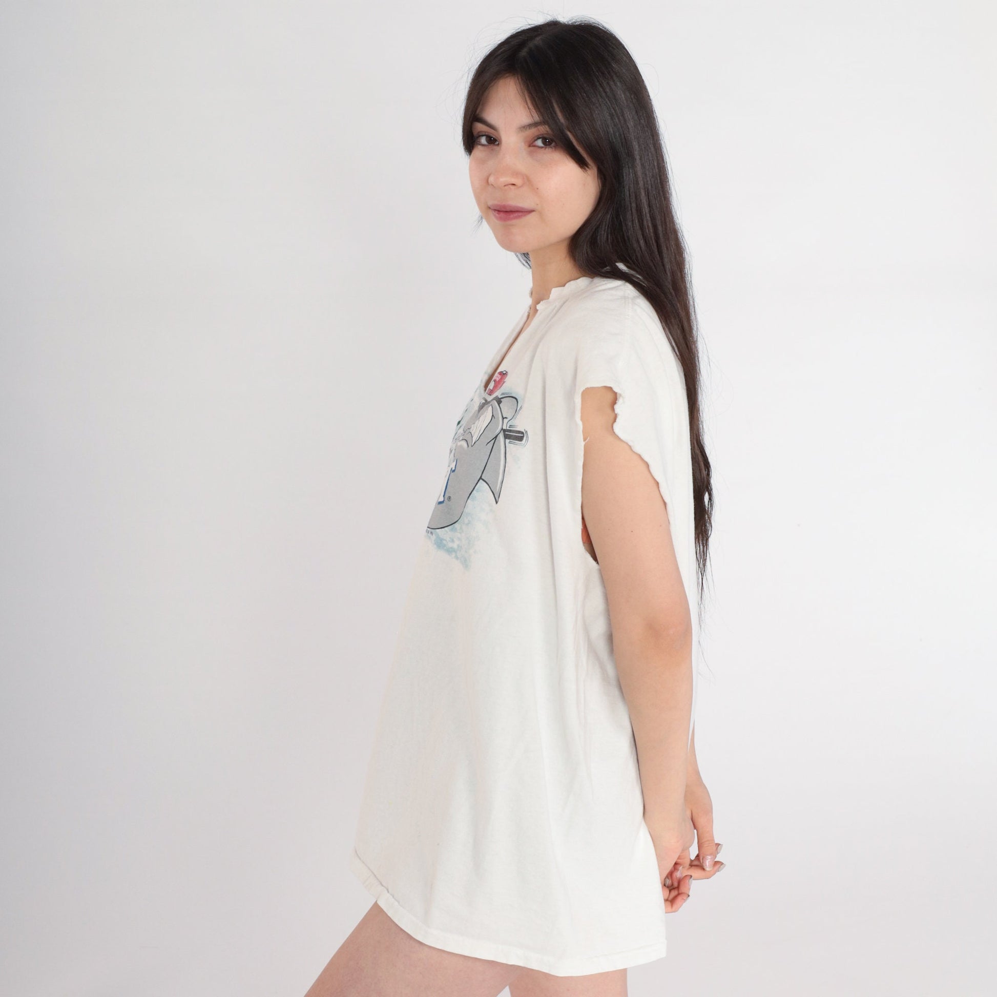90s Coors Light Pool Shark Graphic Cutoff Muscle Tee White Extra Large