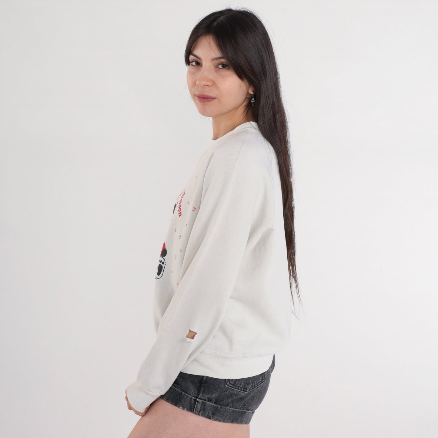 90s Panda Bear Heart Sweatshirt Lee Raglan Red White Medium