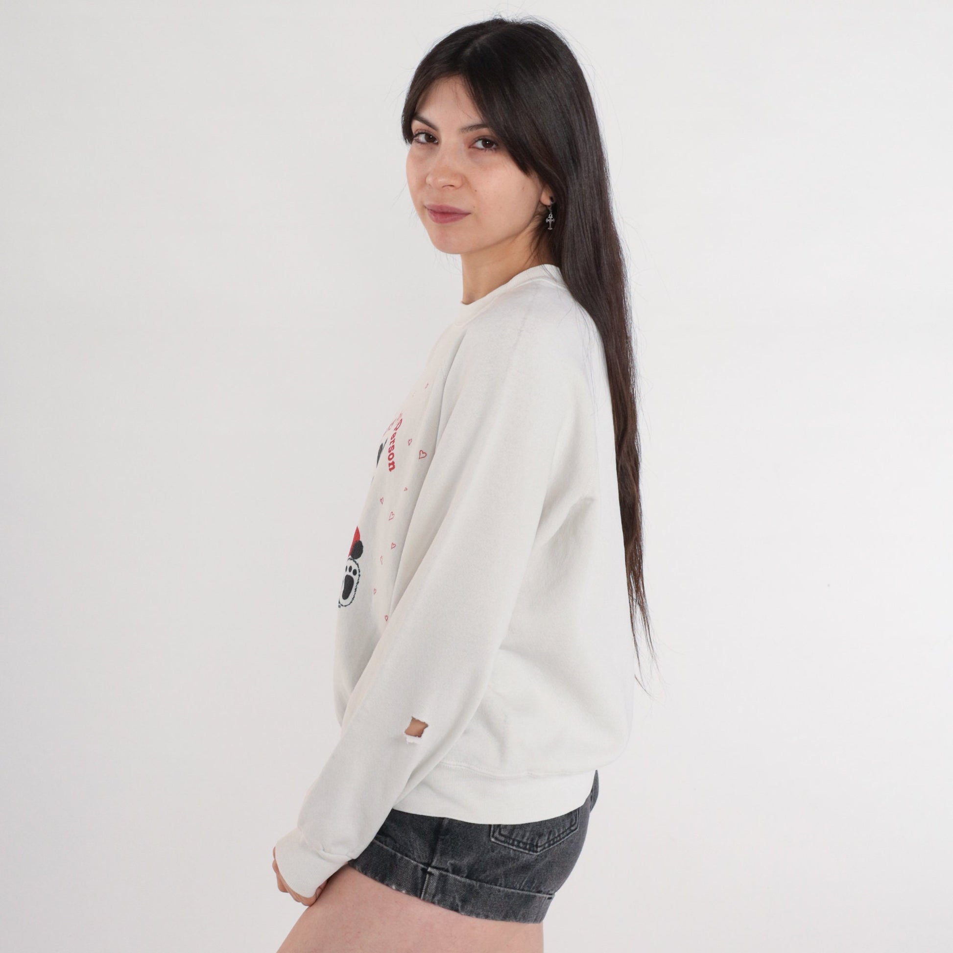 90s Panda Bear Heart Sweatshirt Lee Raglan Red White Medium