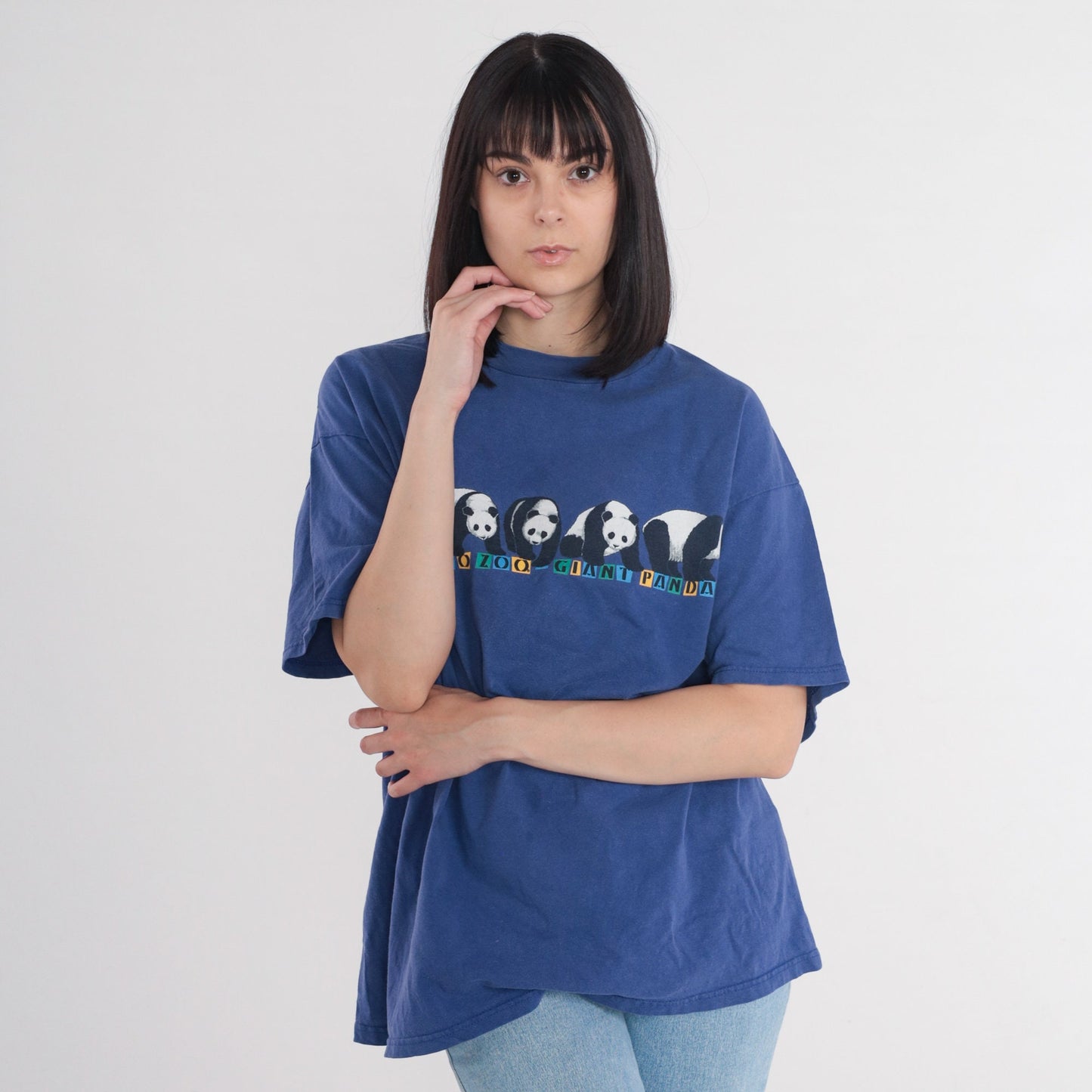 90s San Diego Zoo Giant Panda Graphic T-Shirt Blue Front Back Print Extra Large
