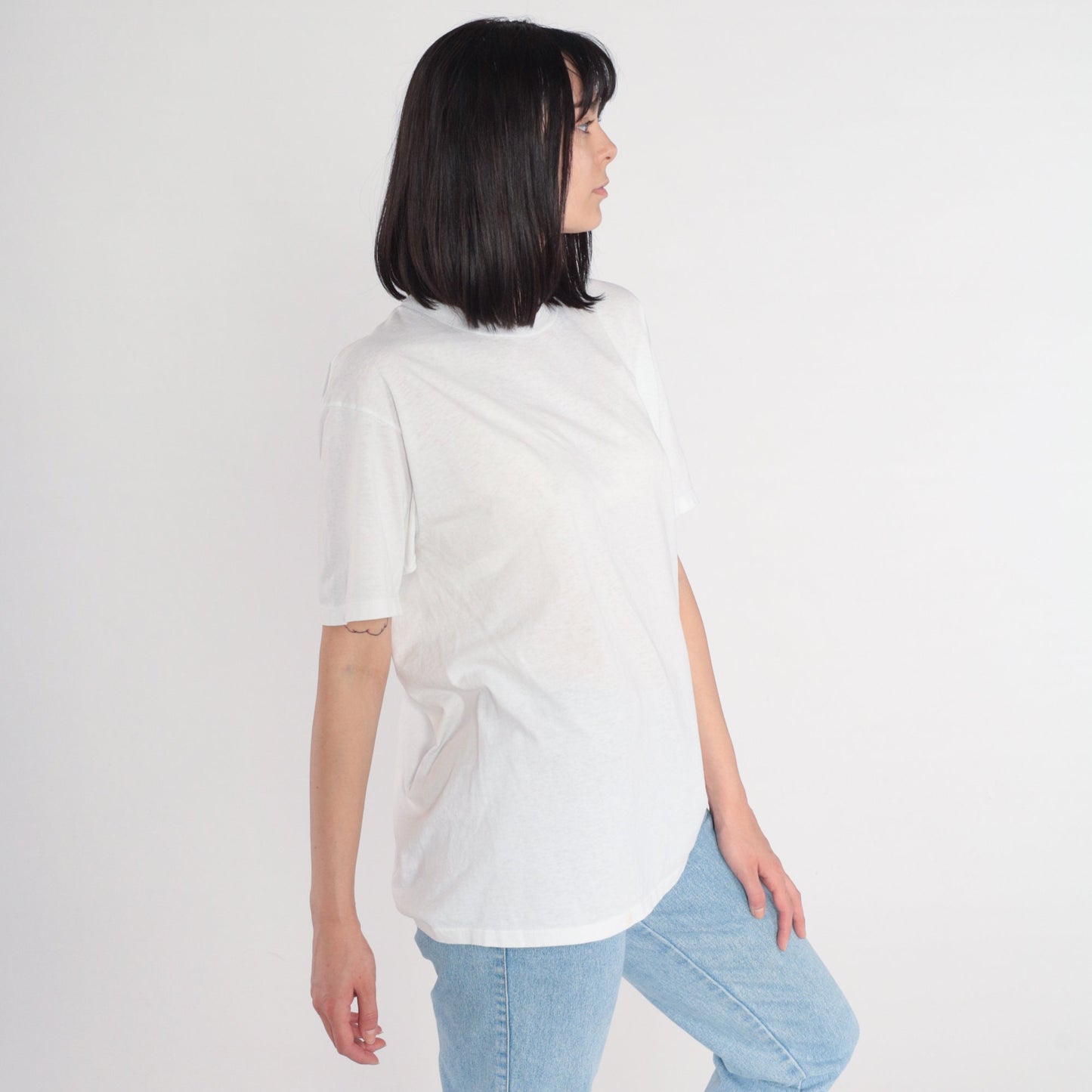 90s Jerzees Plain White Crewneck T-Shirt Cotton Blend Large L