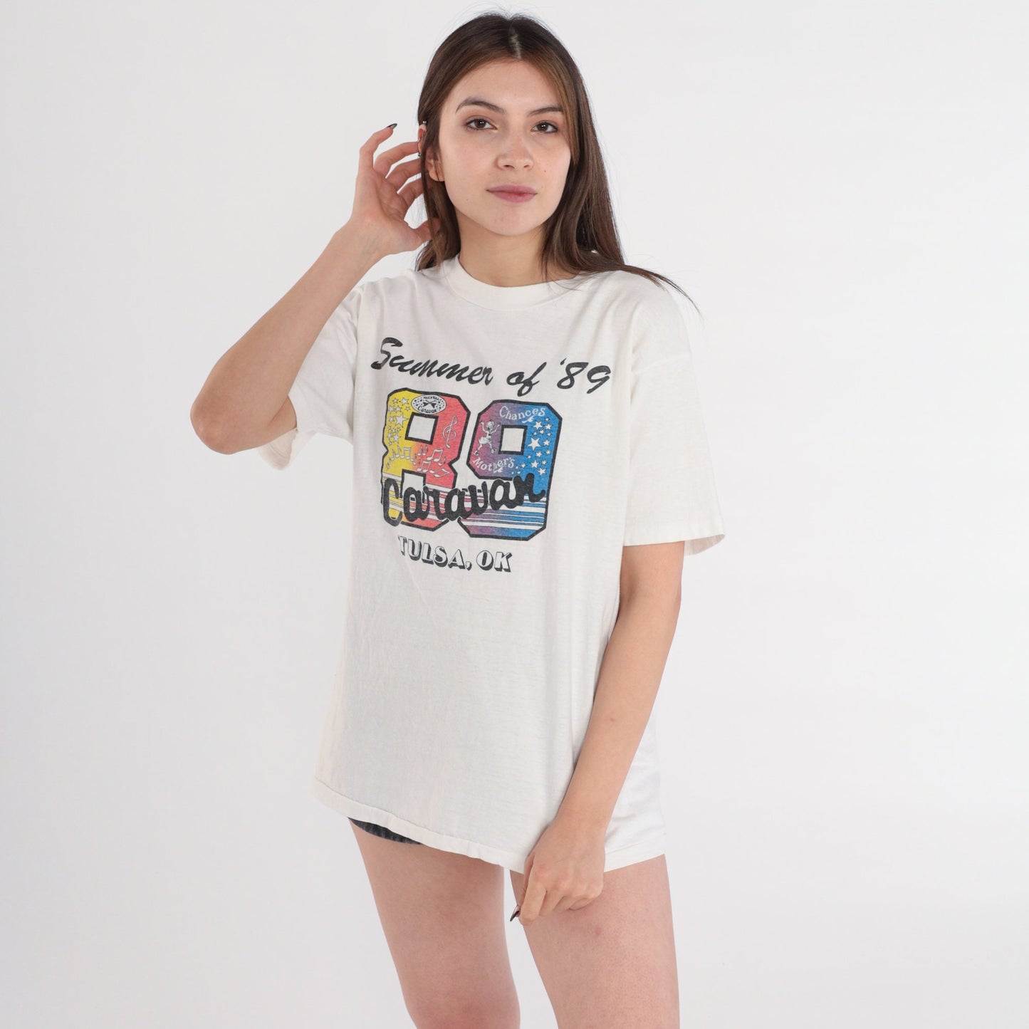 Summer of 89 Caravan Tulsa Oklahoma Graphic T-Shirt 1980s Cotton Tee Large