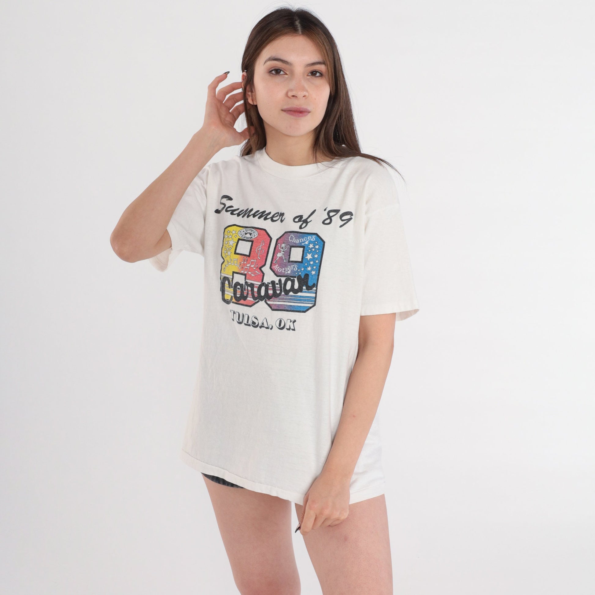 Summer of 89 Caravan Tulsa Oklahoma Graphic T-Shirt 1980s Cotton Tee Large