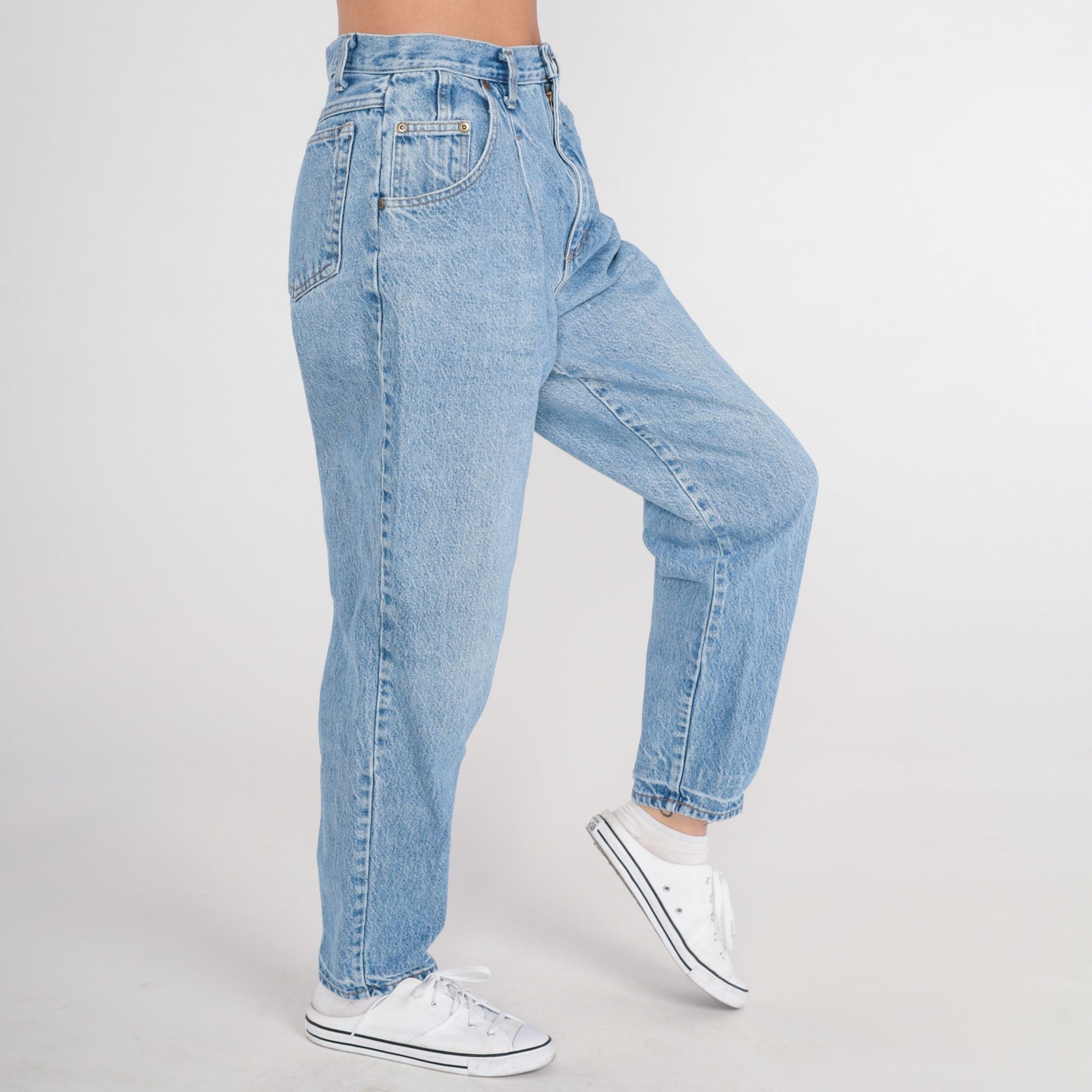 90s High Waisted Pleated Straight Leg Jeans Blue Denim Small S
