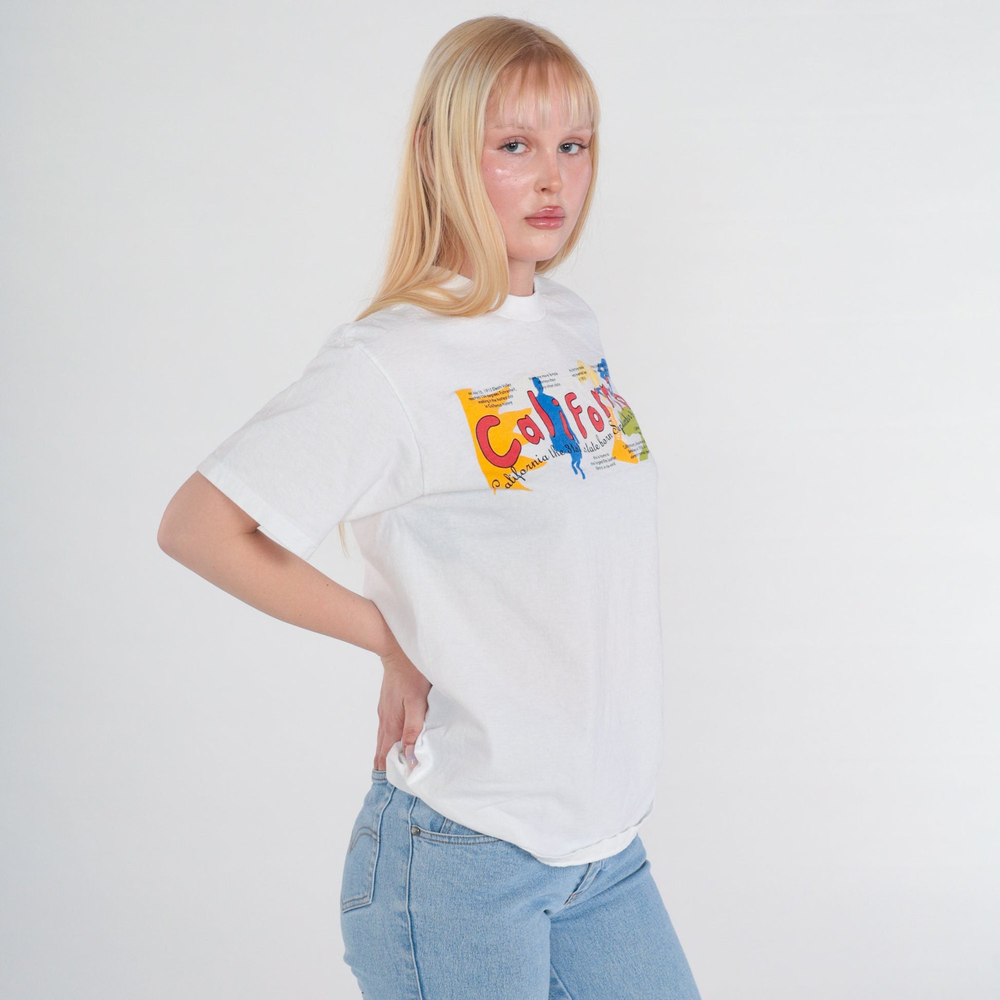 90s California State History Graphic Tee White Single Stitch Medium M