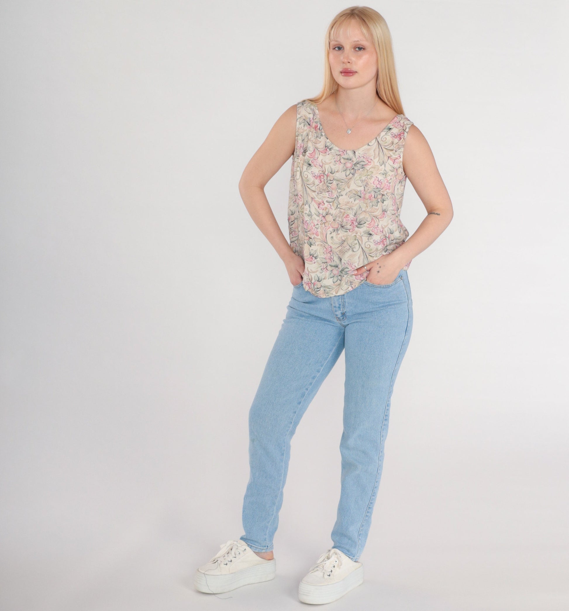 90s Rampage Fruit Print Tank Top Sleeveless Blouse Small S