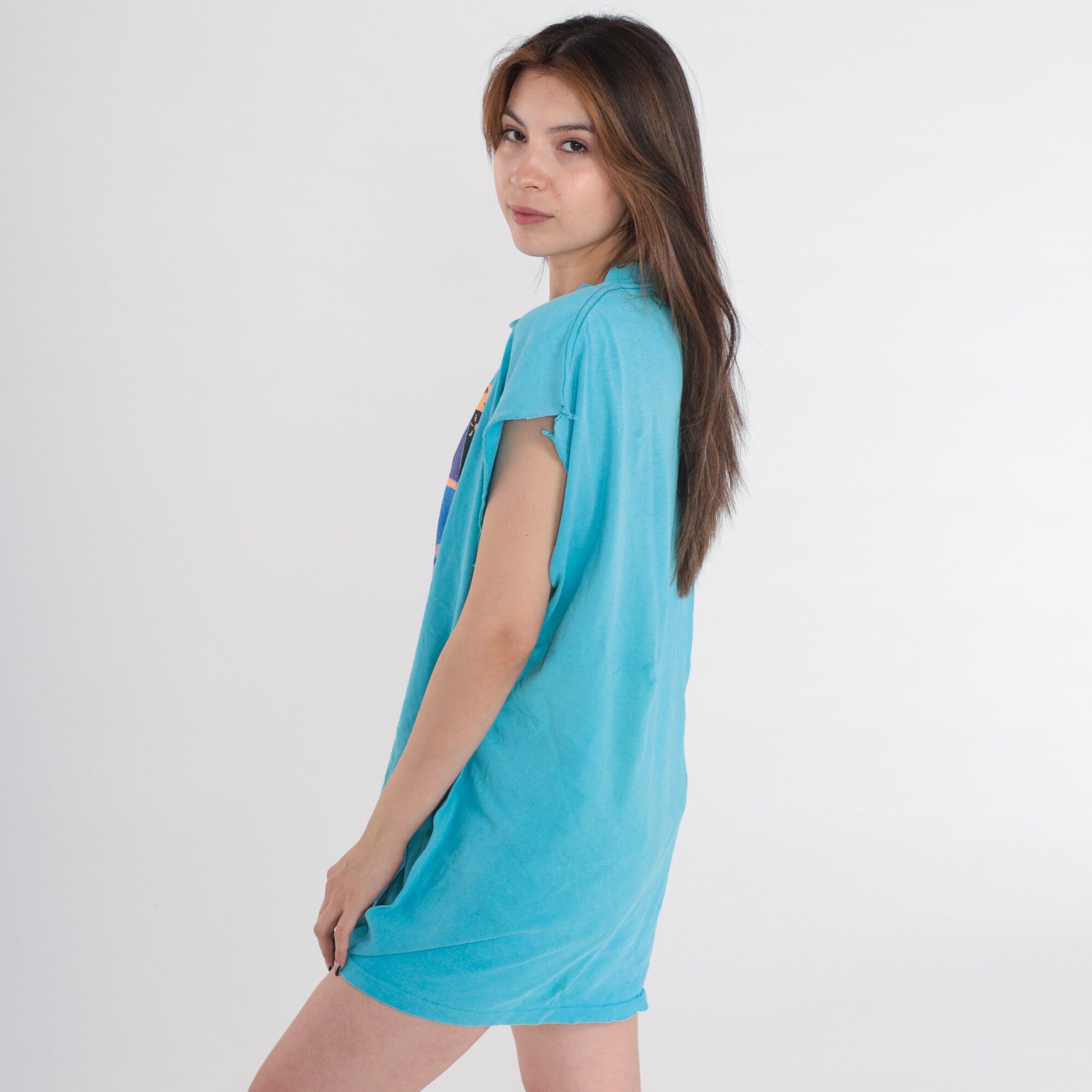90s Santa Barbara Graphic Muscle Tank Turquoise Cotton Single Stitch Extra Large XL