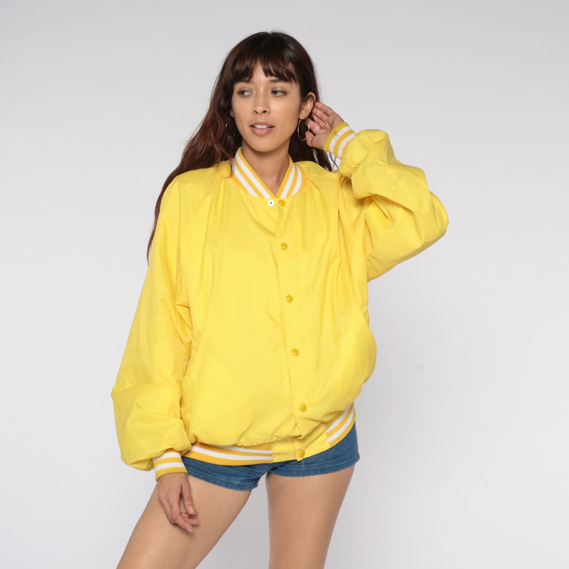 80s Air Rescue Squadron Long Beach Bomber Jacket Yellow Eagle Nylon Extra Large XL