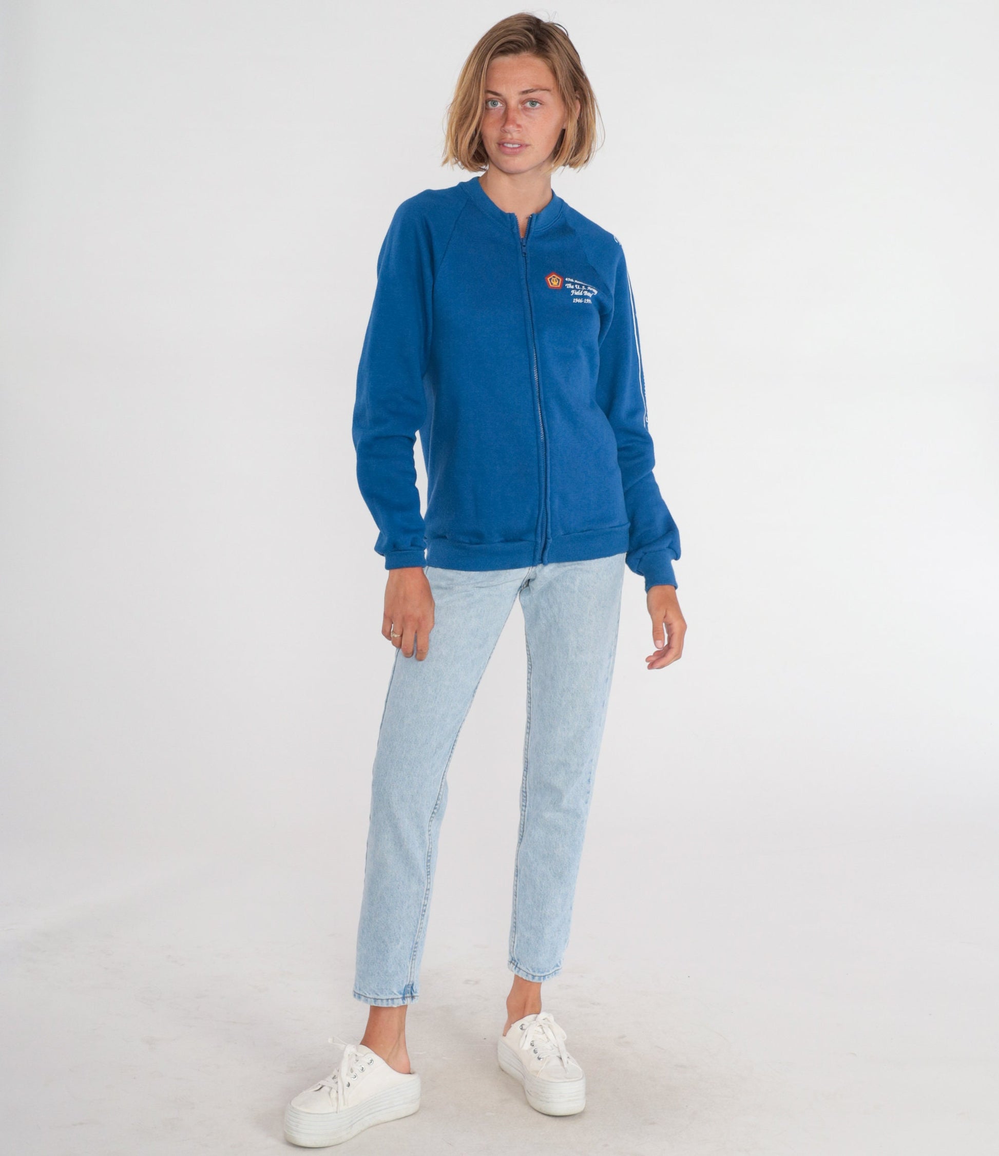 80s US Army Field Band 45th Anniversary Zip Sweatshirt Blue Raglan Small