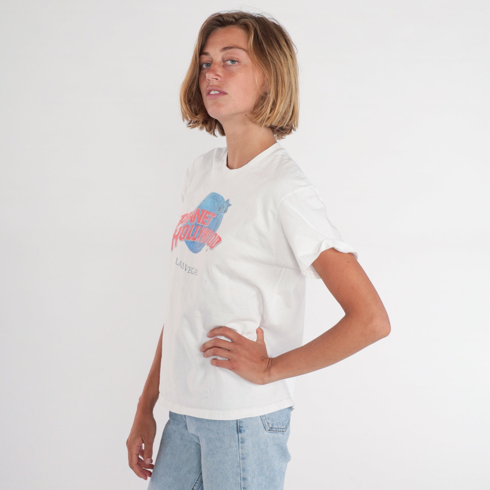 90s Planet Hollywood Las Vegas Graphic T-Shirt White Cotton Medium M