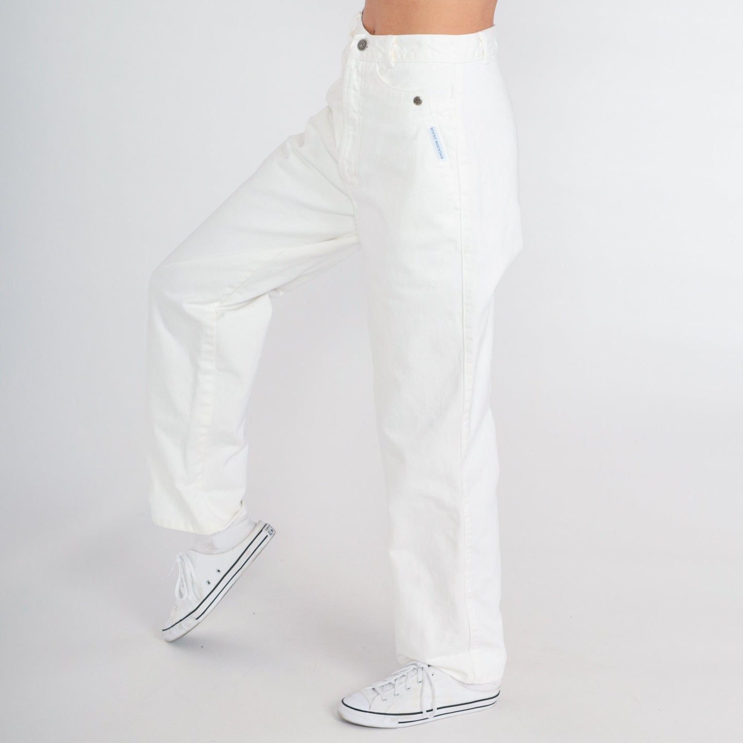 90s White Denim Jeans High Waist Straight Leg Cotton Extra Small