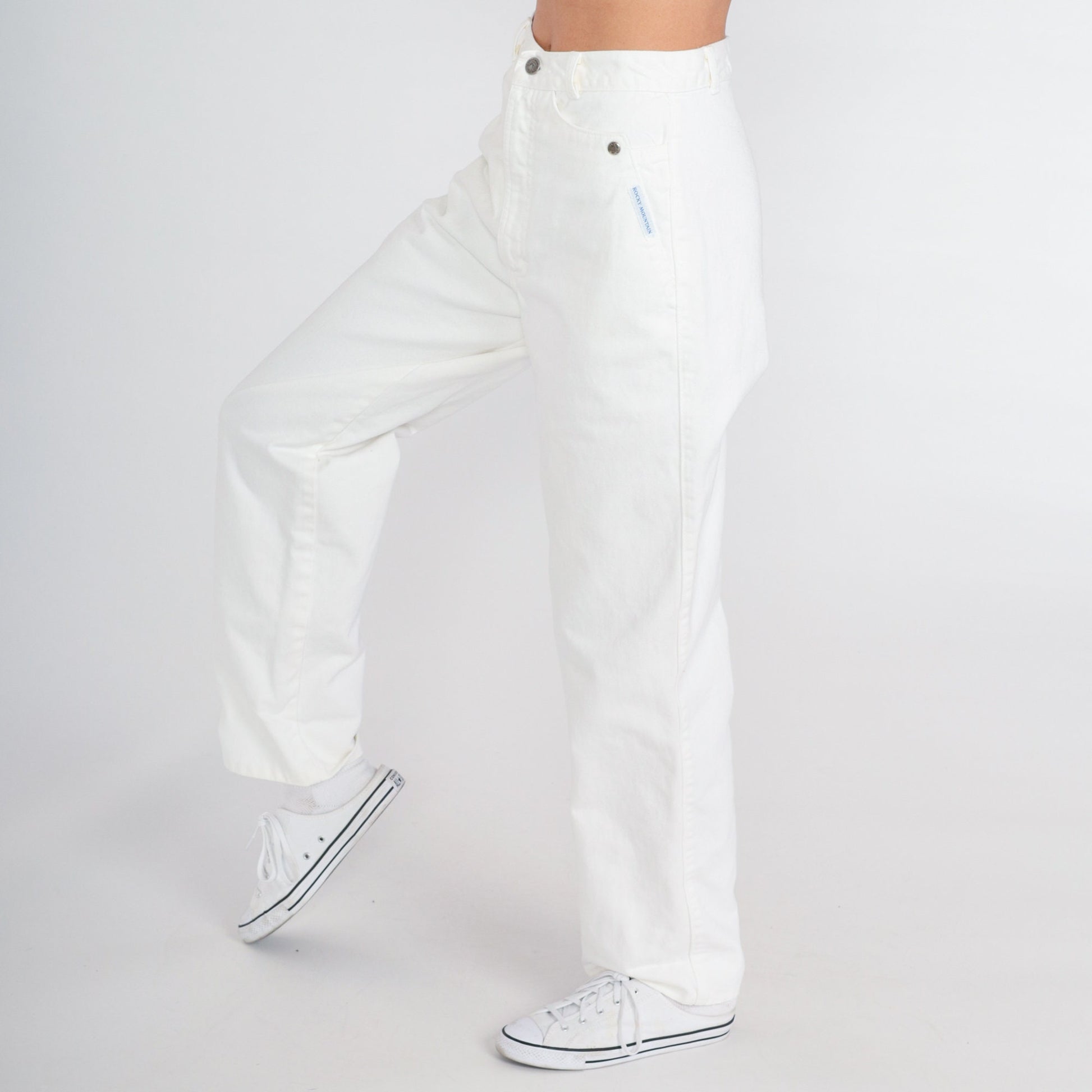 90s White Denim Jeans High Waist Straight Leg Cotton Extra Small