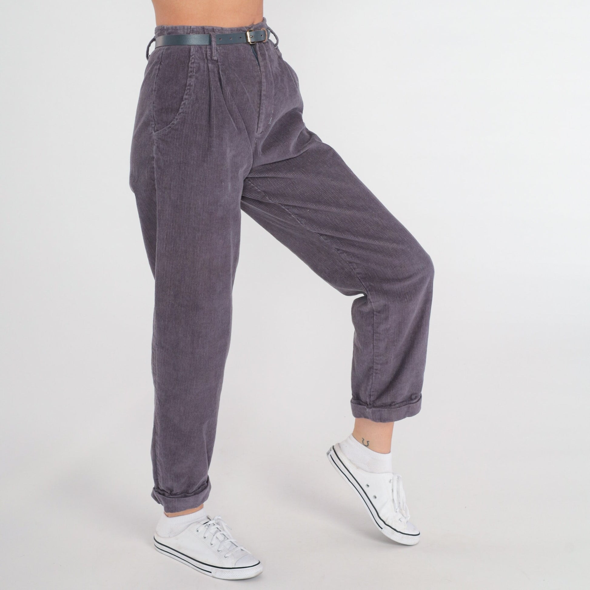 80s Purple Corduroy High-Waist Pleated Tapered Trousers Extra Small