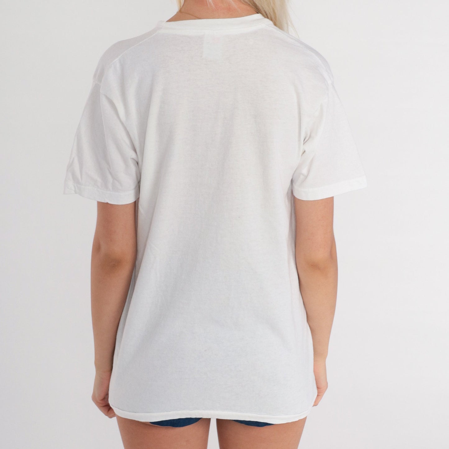 80s Hanes Plain White Cotton T-Shirt Crew Neck Single Stitch Large L