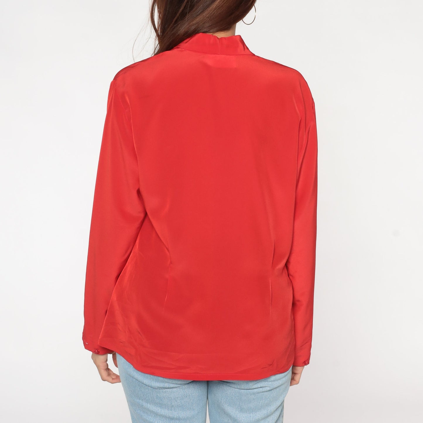 80s Pendleton Red Button-Up Blouse V-Neck Long Sleeve Medium M