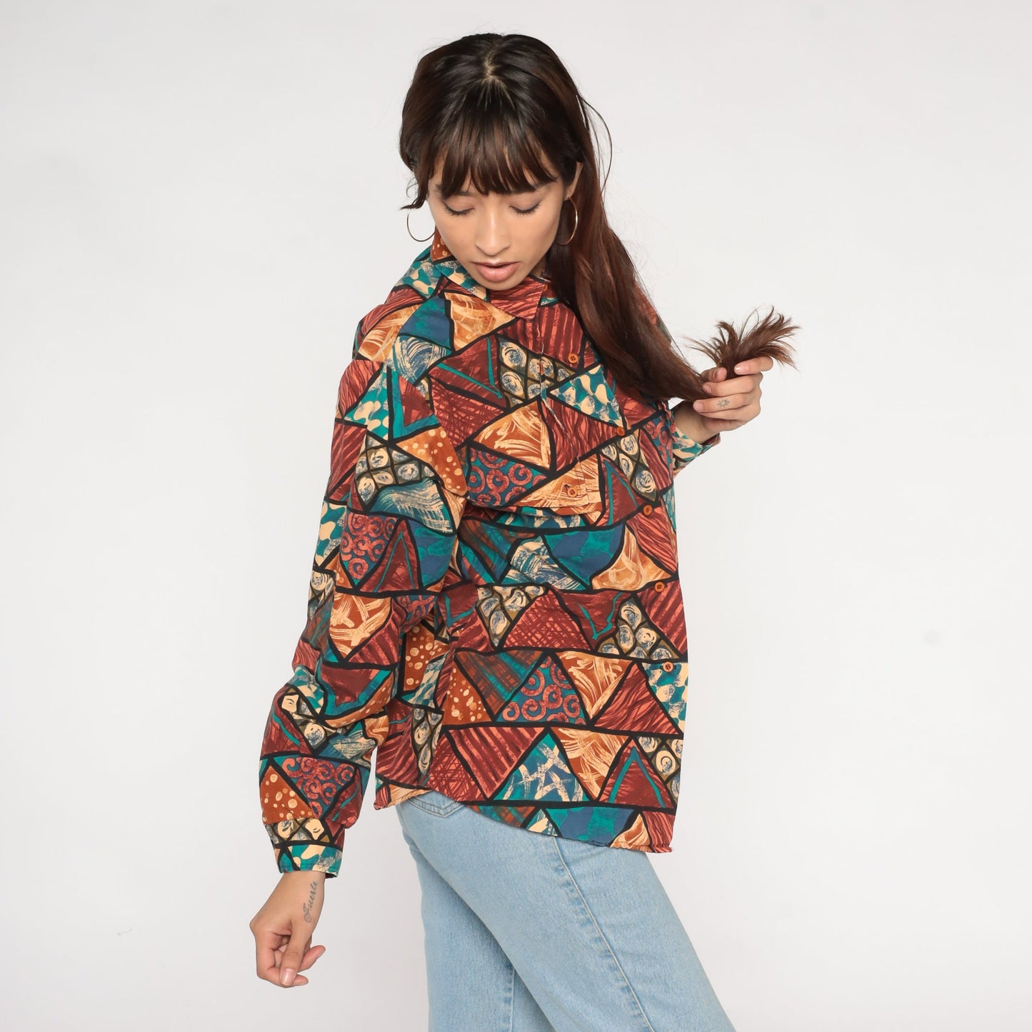90s Roper Triangle Print Western Button Up Shirt Cotton Large