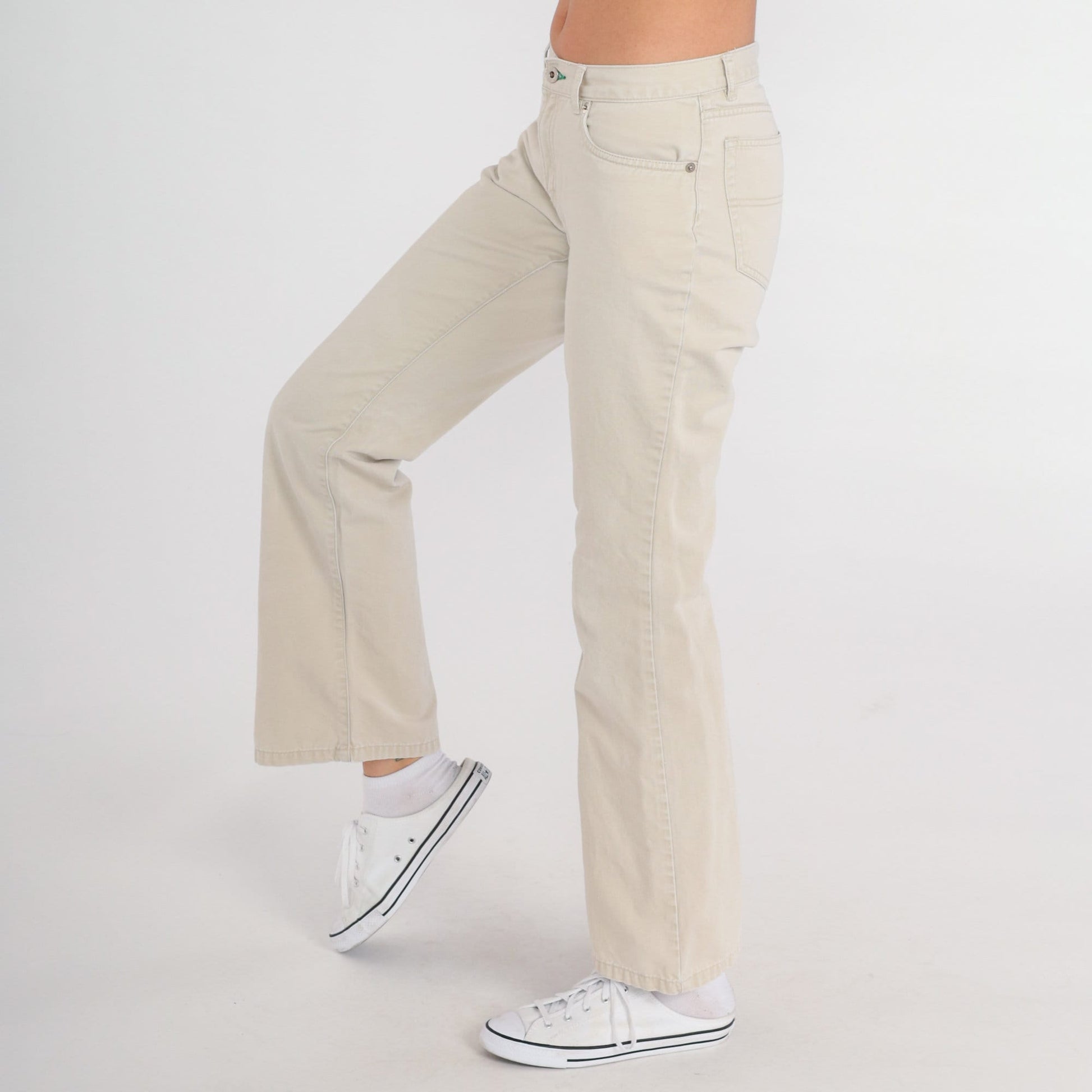 Tommy Hilfiger Khaki Flared Pants Y2K Low Rise 00s Trousers Extra Small