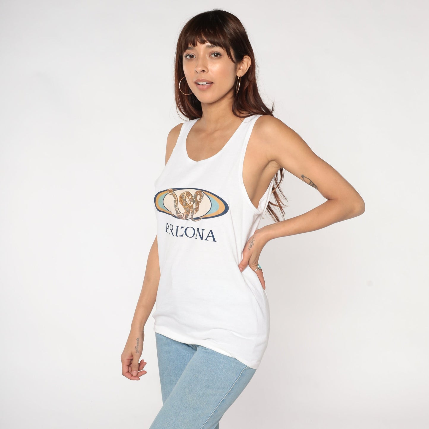 Y2K Arizona Snake Graphic Tank Top White Cotton Small S