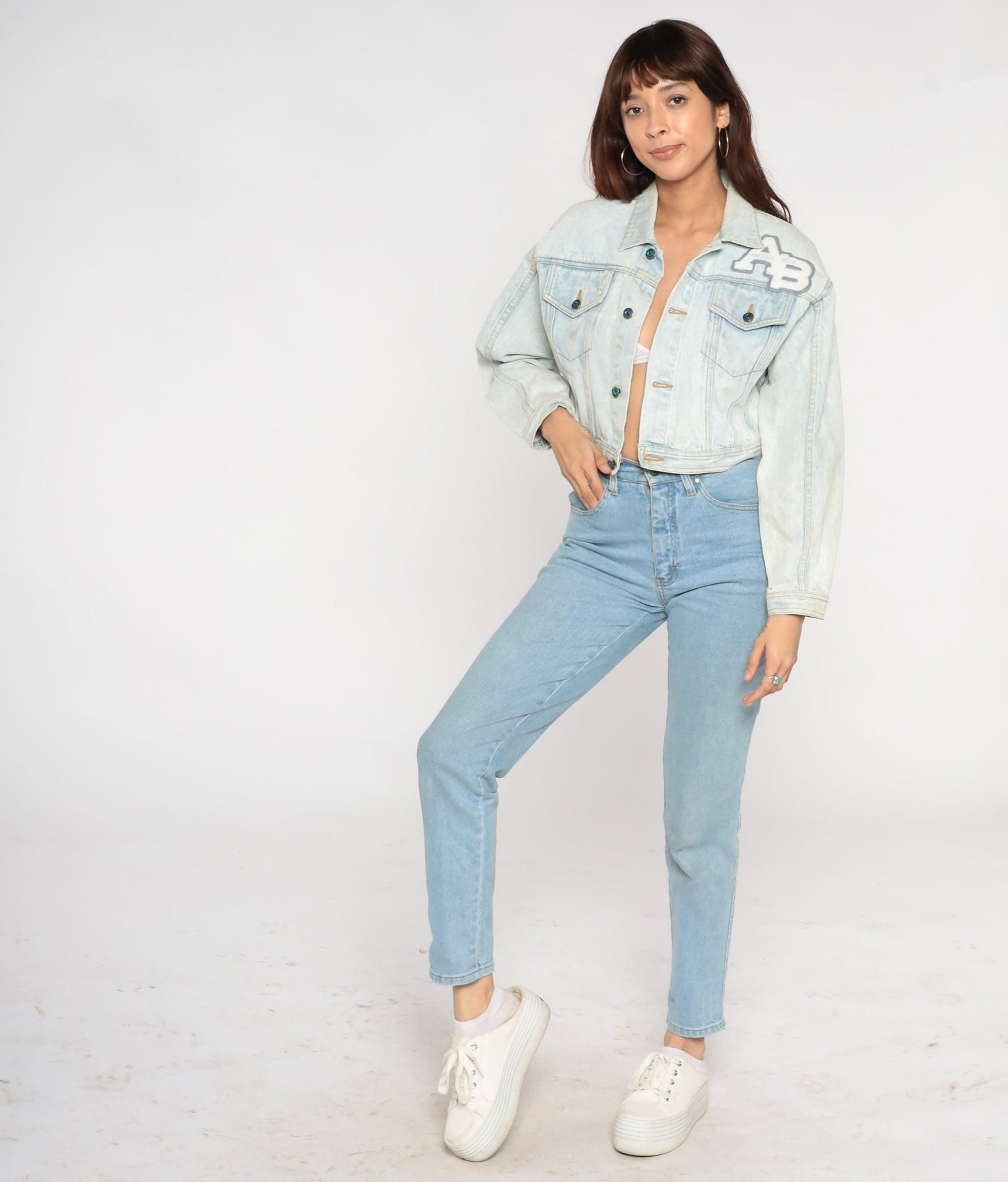 90s Anchor Blue Stone Wash Denim Jacket Cropped Button Up Extra Small