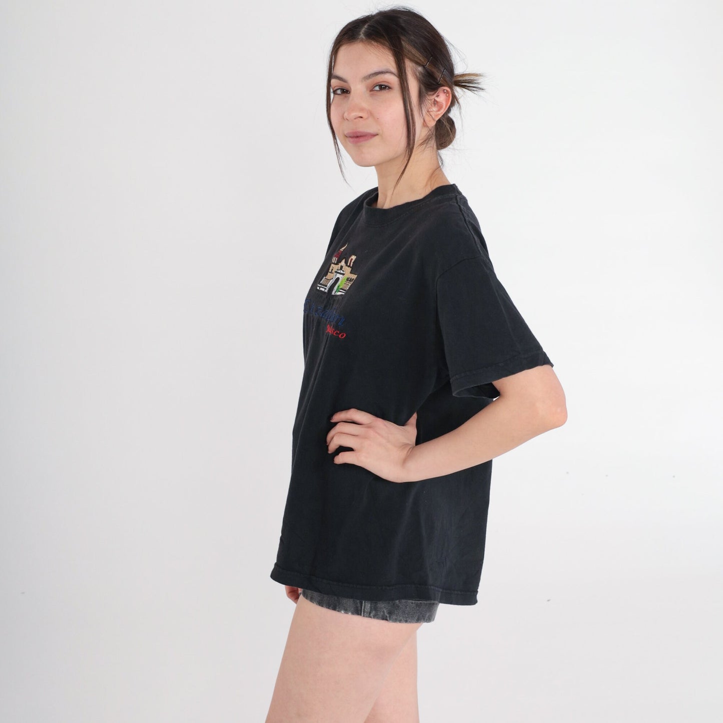 90s Etzatlan Jalisco Mexico Embroidered T-Shirt Black Parroquia Large