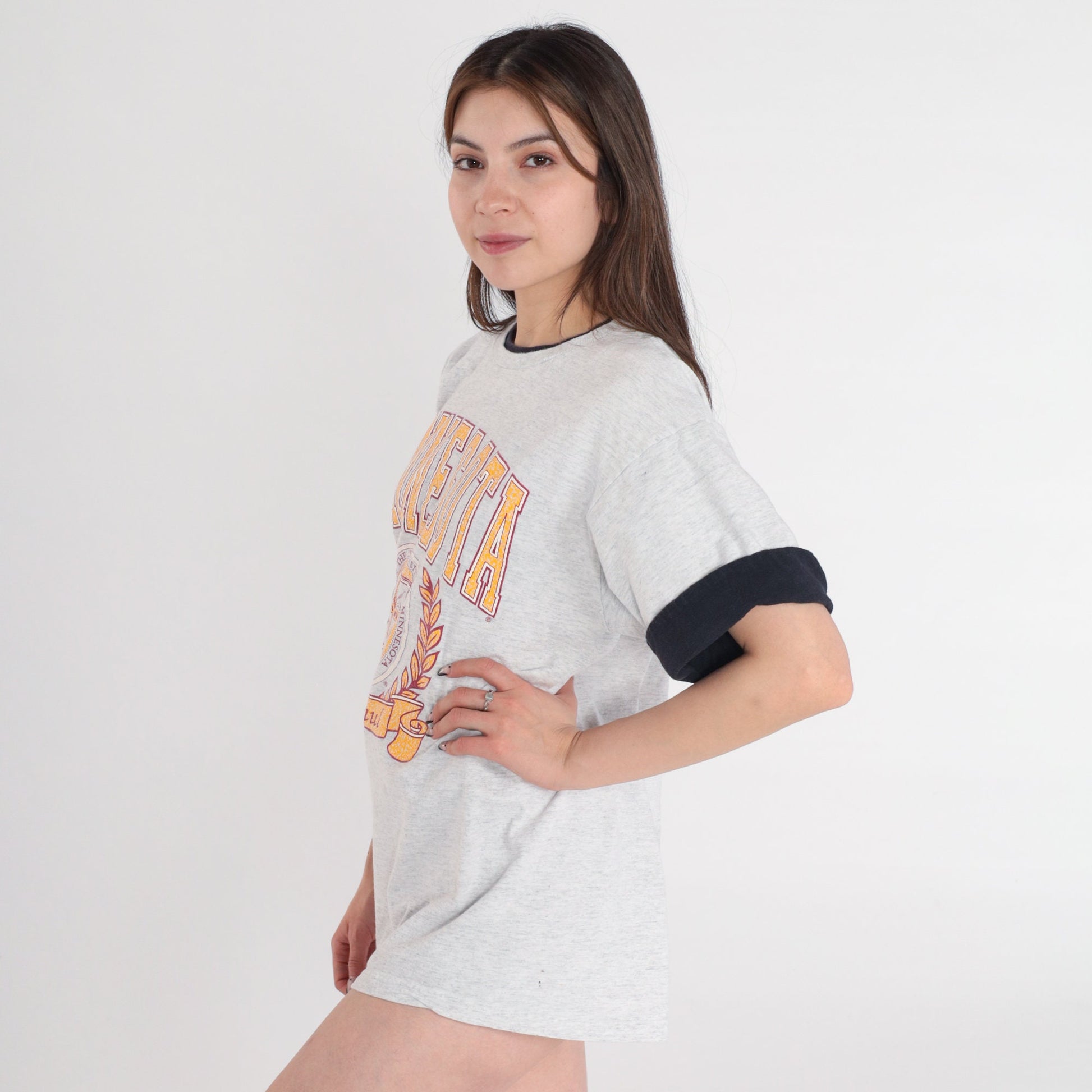 90s University of Minnesota Golden Gophers Graphic T-Shirt Cuffed Sleeve Large