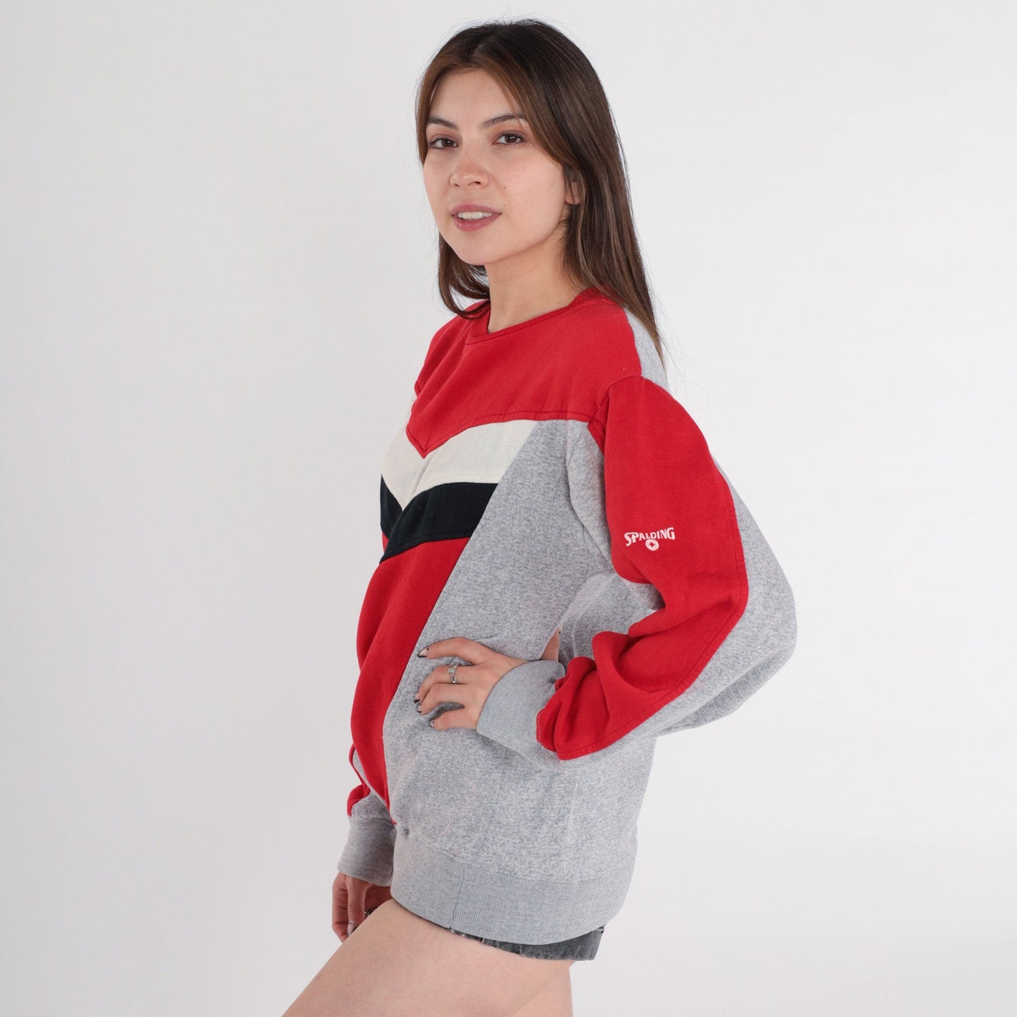 80s Spalding Chevron Striped Crewneck Sweatshirt Colour Block Small