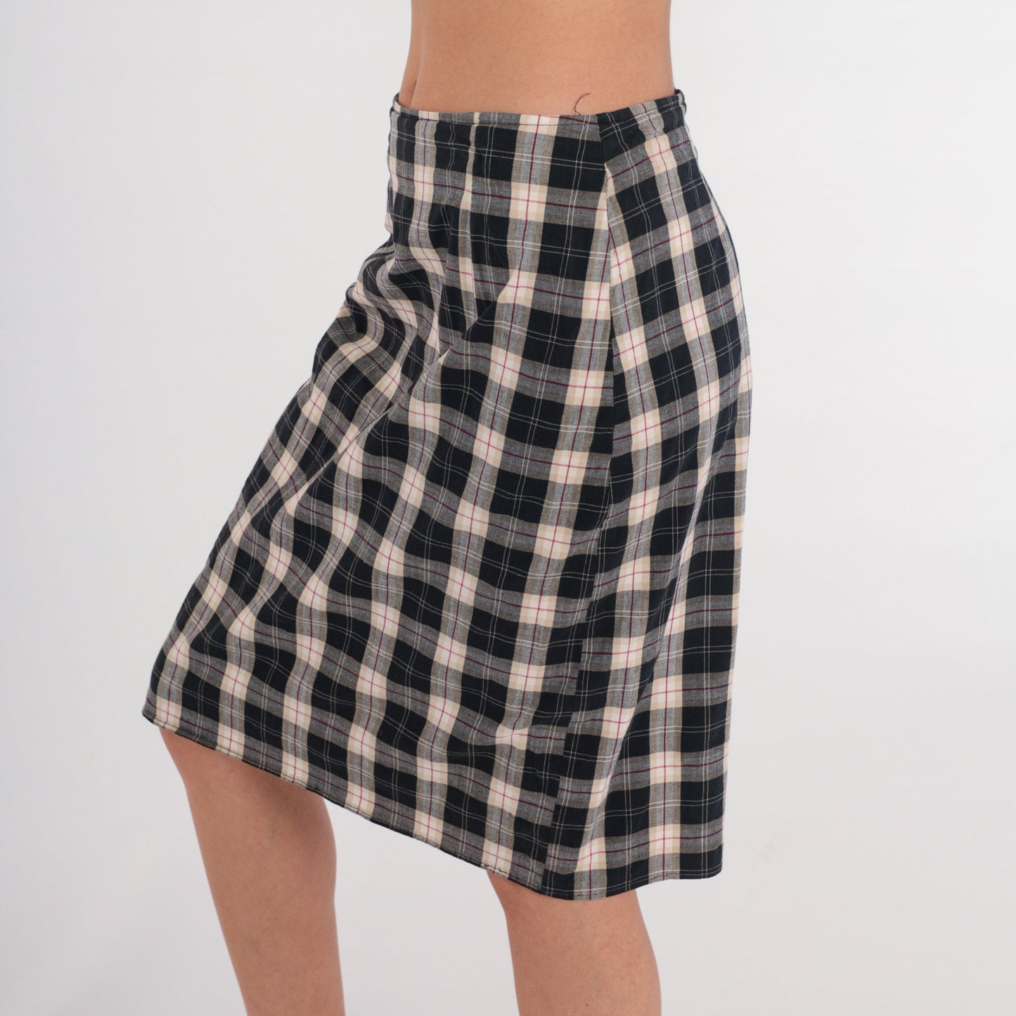 90s Checkered Mini Skirt Black Tan High Waist Pencil Skirt Medium