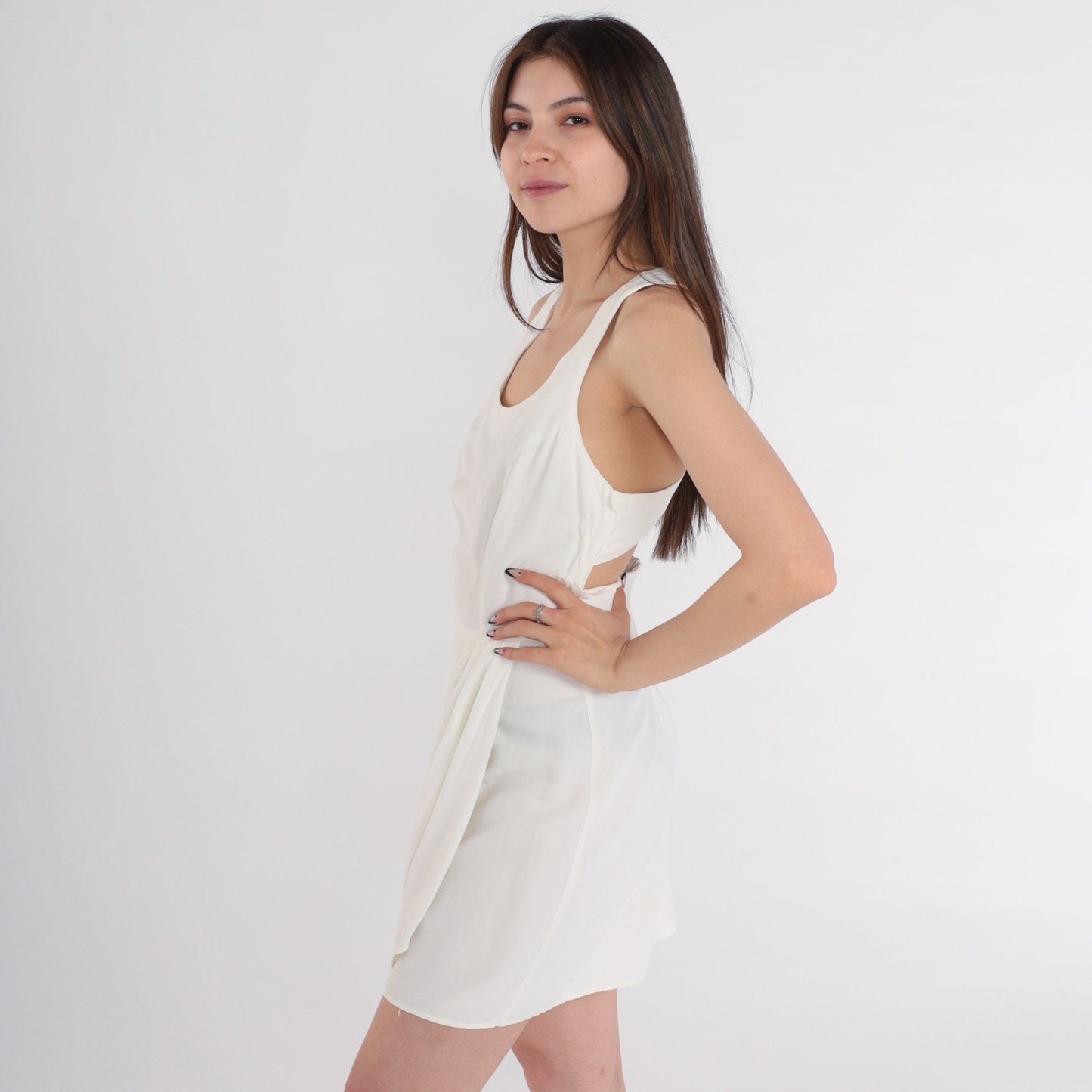 80s Rampage White Romper Criss Cross Back Tulip Hem Sleeveless Small