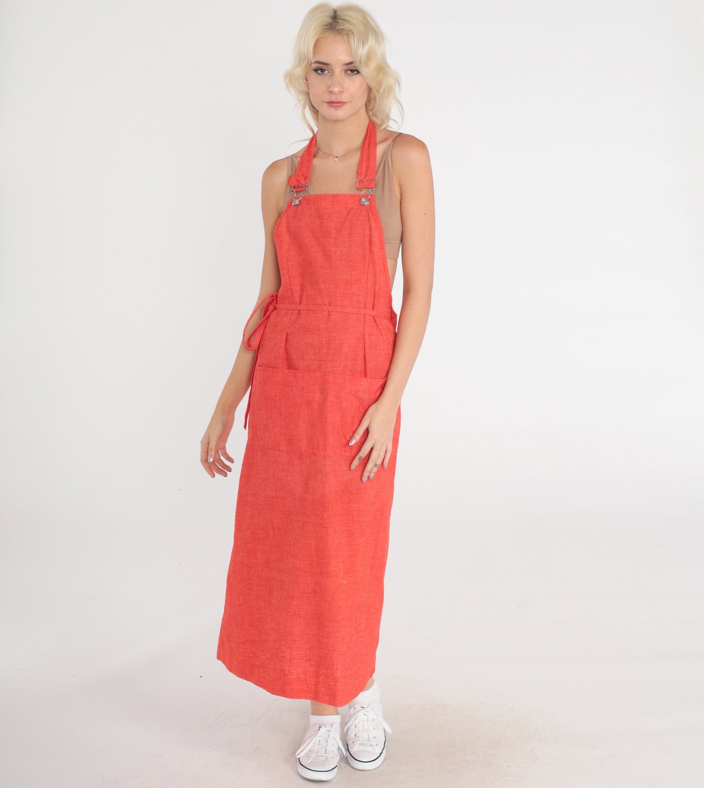 70s Orange Maxi Wrap Jumper Dress Open Back Tie Belt Small Medium