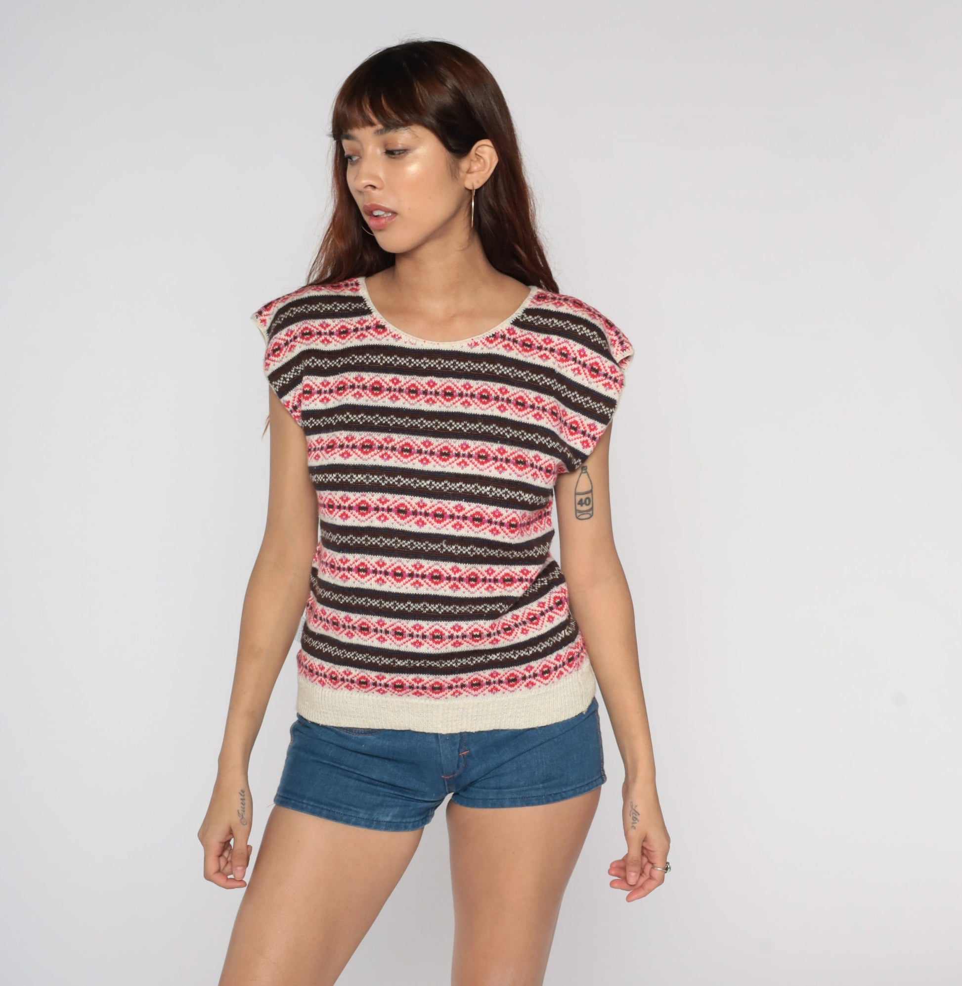 80s Pierre Cardin Nordic Sweater Vest Red White Striped Knit Small Medium
