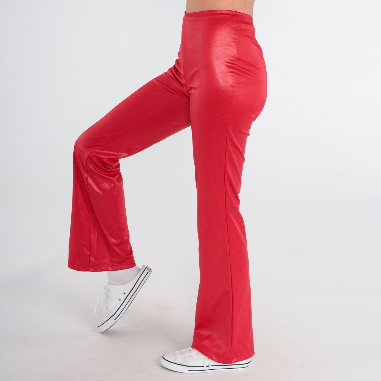 90s Red Shiny Low Rise Flared Trousers Extra Small XS