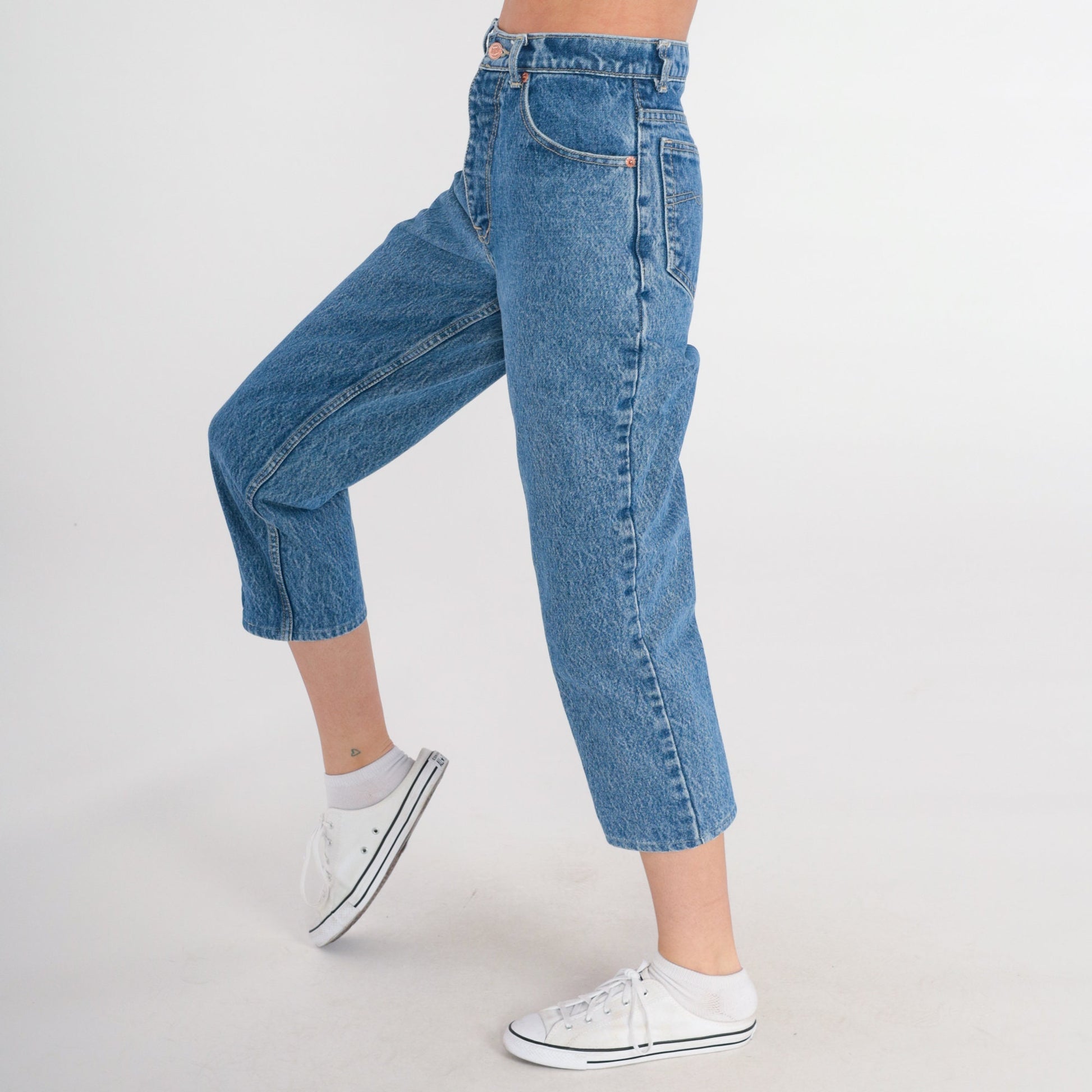 80s Gogo Jeans High Waisted Cropped Denim Dark Blue 2XS