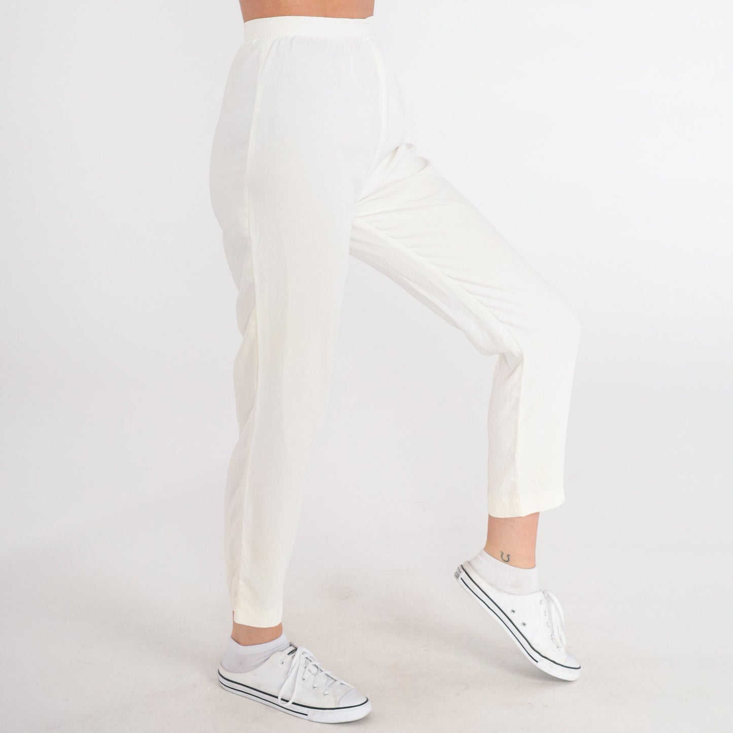 70s White High-Waisted Tapered Ankle Pants Extra Small