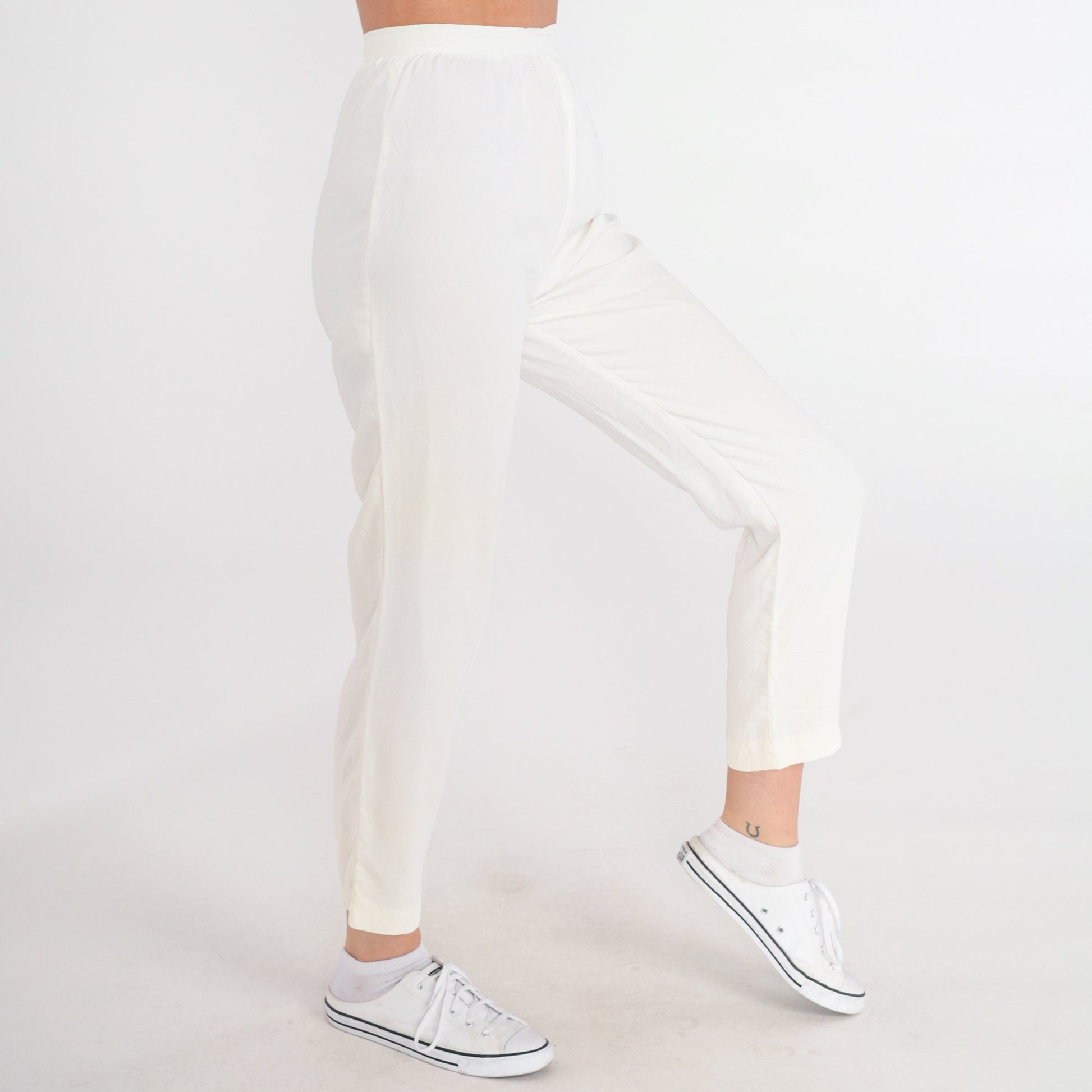 70s White High-Waisted Tapered Ankle Pants Extra Small