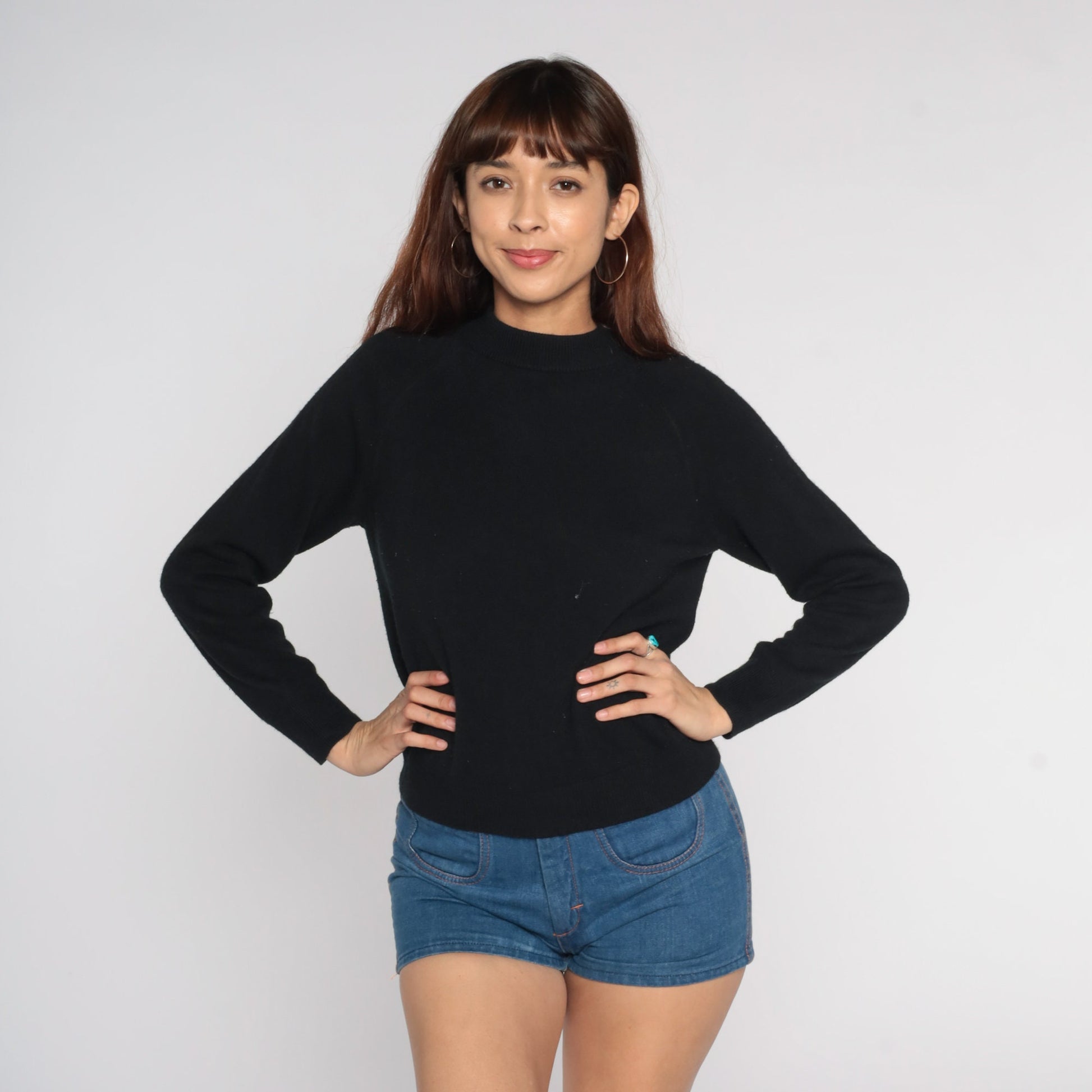 00s Hampshire Studio Black Knit Pullover Raglan Sleeve Petite Small