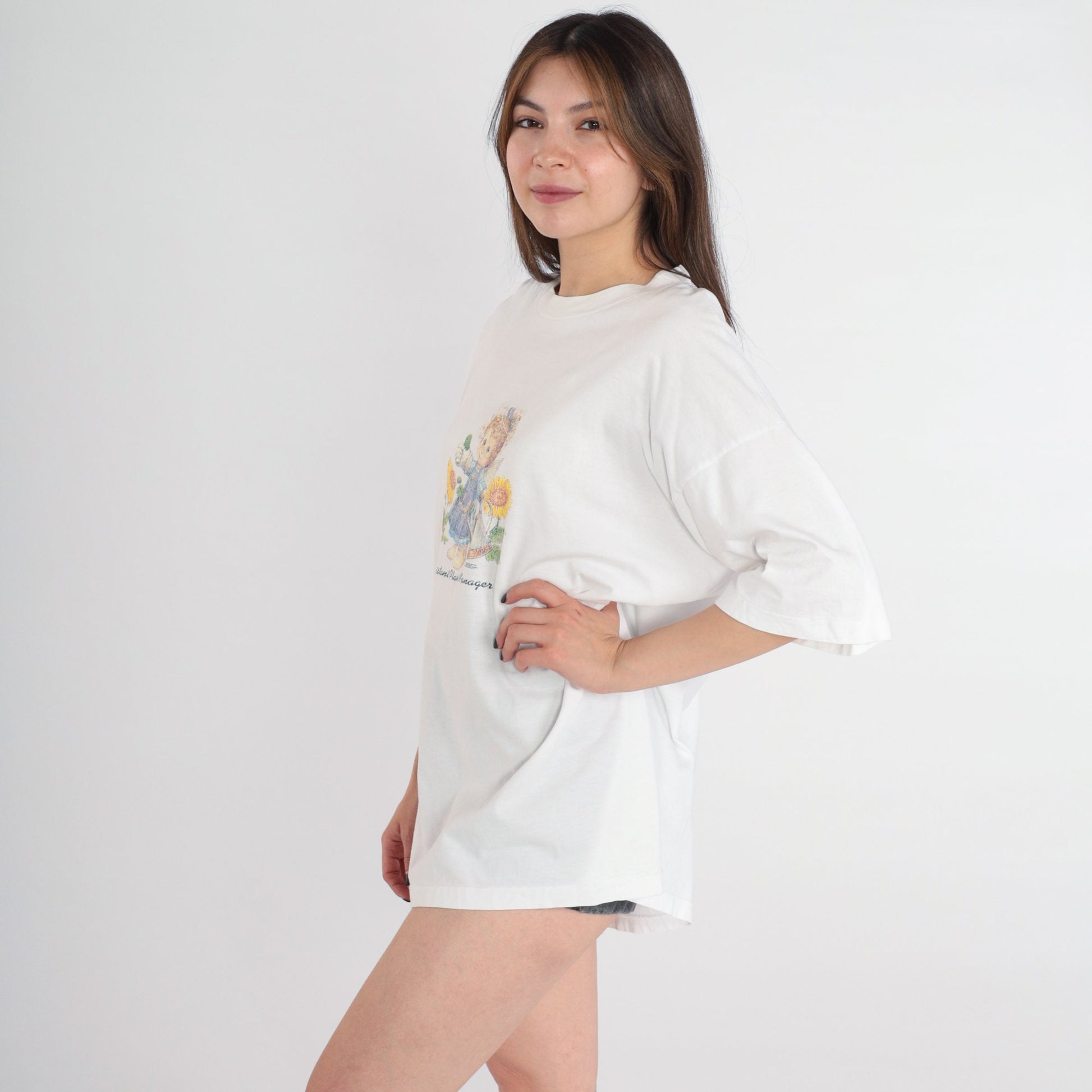 Y2K Assistant Plant Manager Gardening Angel Graphic Tee White Cotton Extra Large XXL