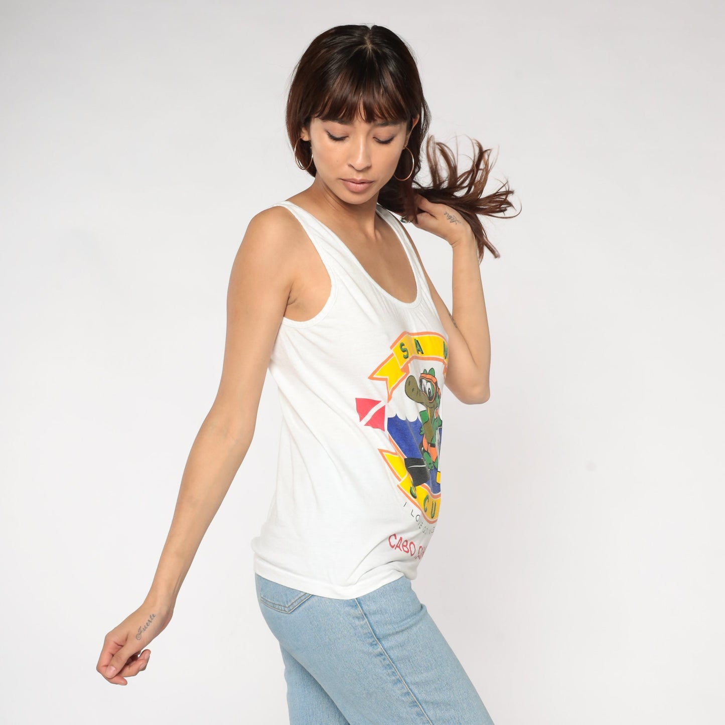 80s Scuba Mexico Cabo San Lucas Tank Top Graphic Tee White Small